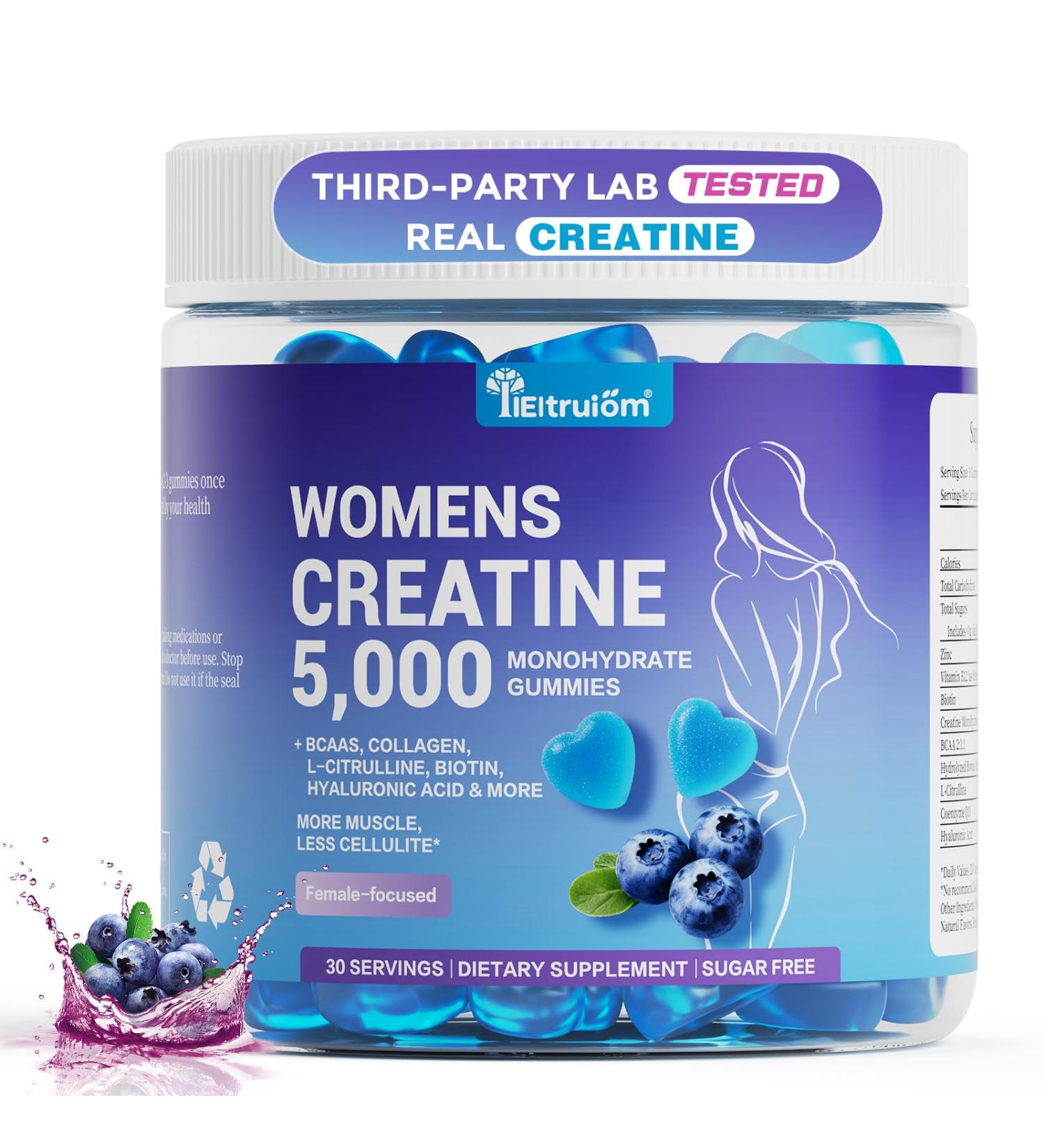 Creatine Gummies for Women Blueberry Flavor 5g Creatine Monohydrate per Serving Pre Workout Creatine Chews with Collagen BCAA for Muscle Growth Strength & Energy Support 90 Gummies Sugar free - Buy Online on GoSupps.com