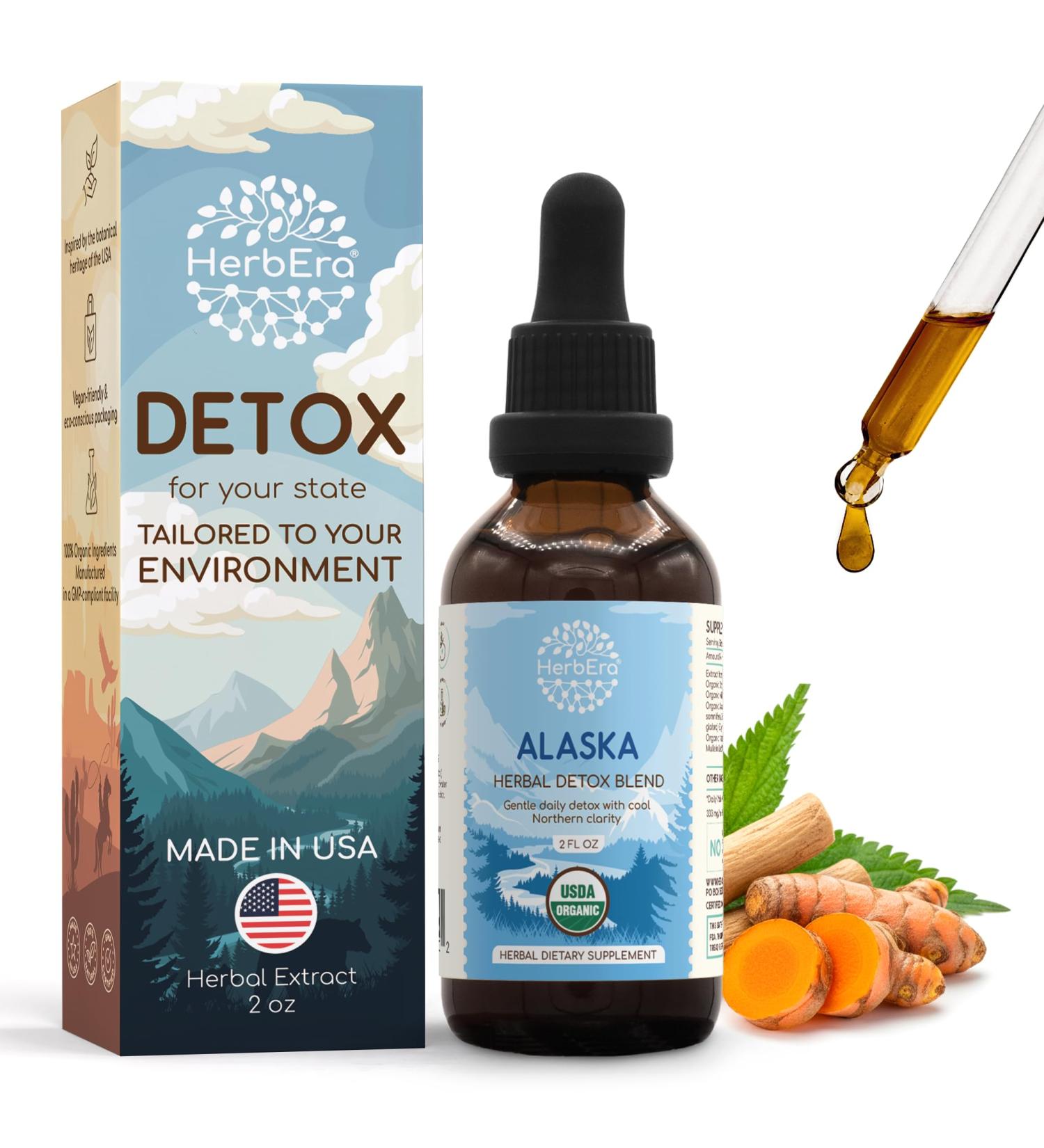 HerbEra Alaska Herbal Detox Blend - USDA Organic Extract Made in USA | Immune & Liver Support Liquid Drops | Ashwagandha Dandelion Root Licorice Milk Thistle Turmeric | 2 fl oz - Buy Online on GoSupps.com