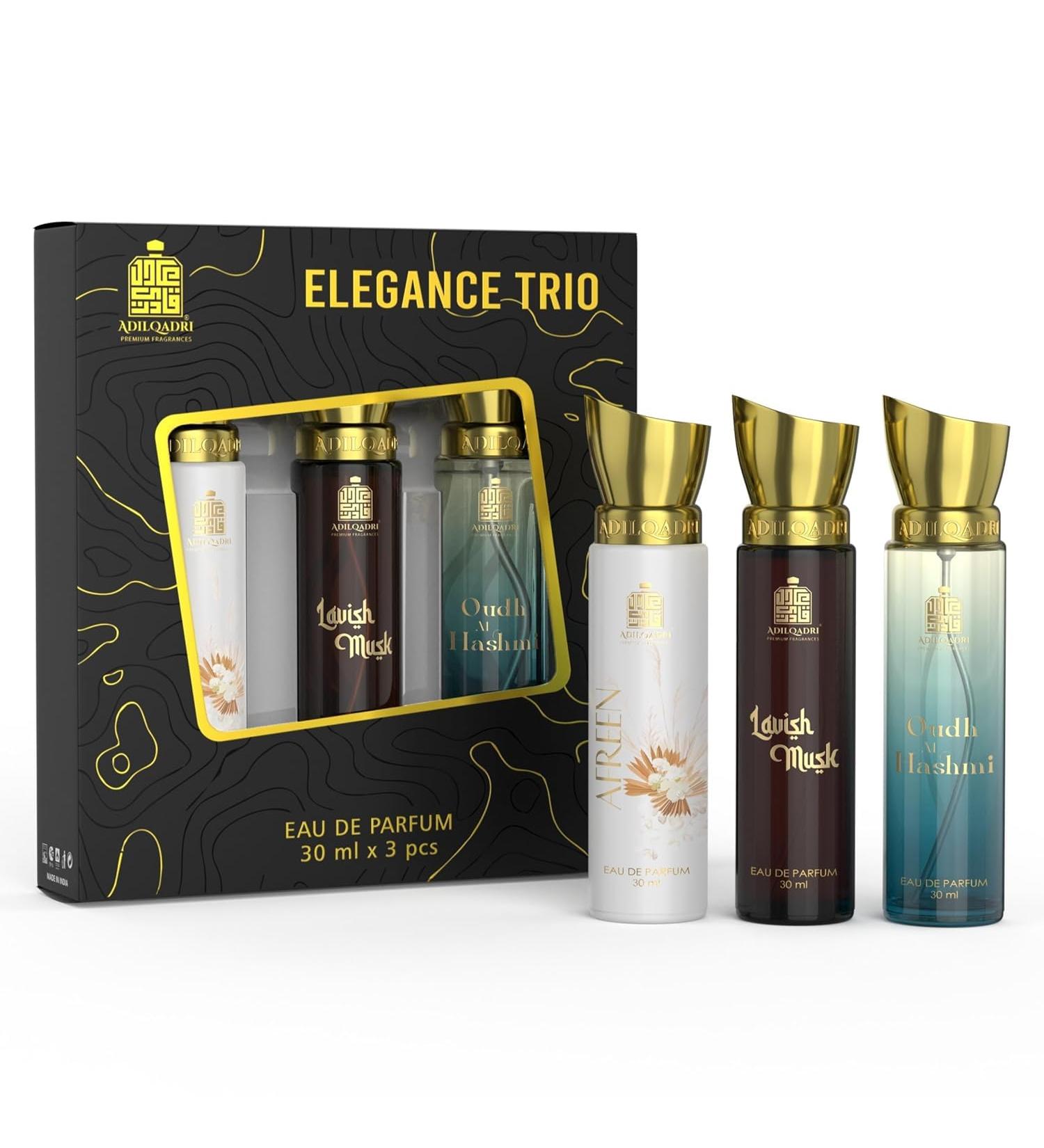 ADIL Elegance Trio Luxury Liquid Perfume Set Gift Set For Men & Women (3 X 30 Ml) Long Lasting Scents Of Sweet Musky & Fruity Notes - Buy Online on GoSupps.com