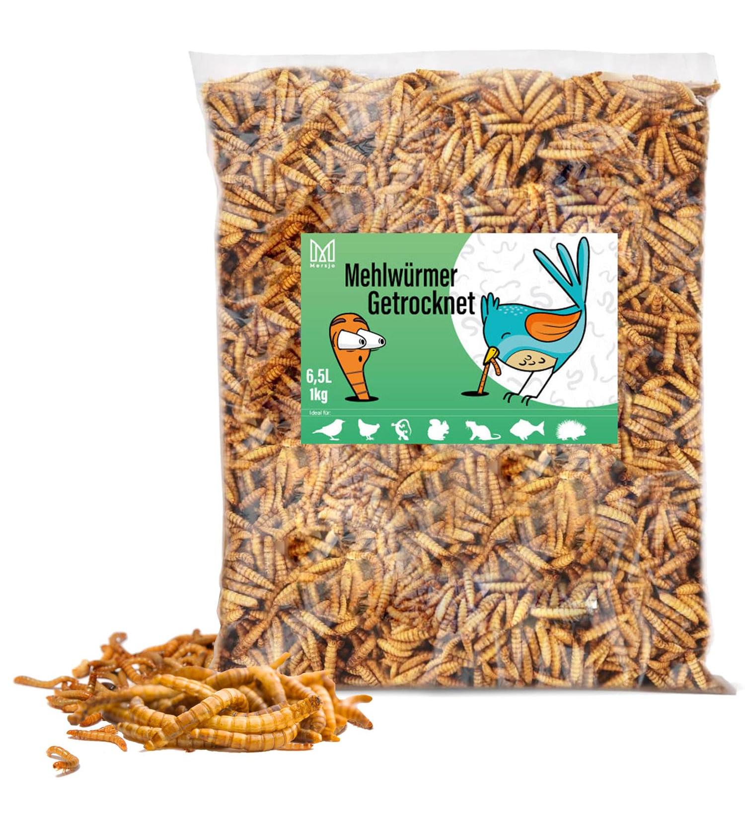 Mersjo Dried Mealworms 1kg - Premium Natural Bird Feed & Fish Food | High Protein Omega-3 Odorless | Ideal for Wild Birds Year-Round - Buy Online on GoSupps.com