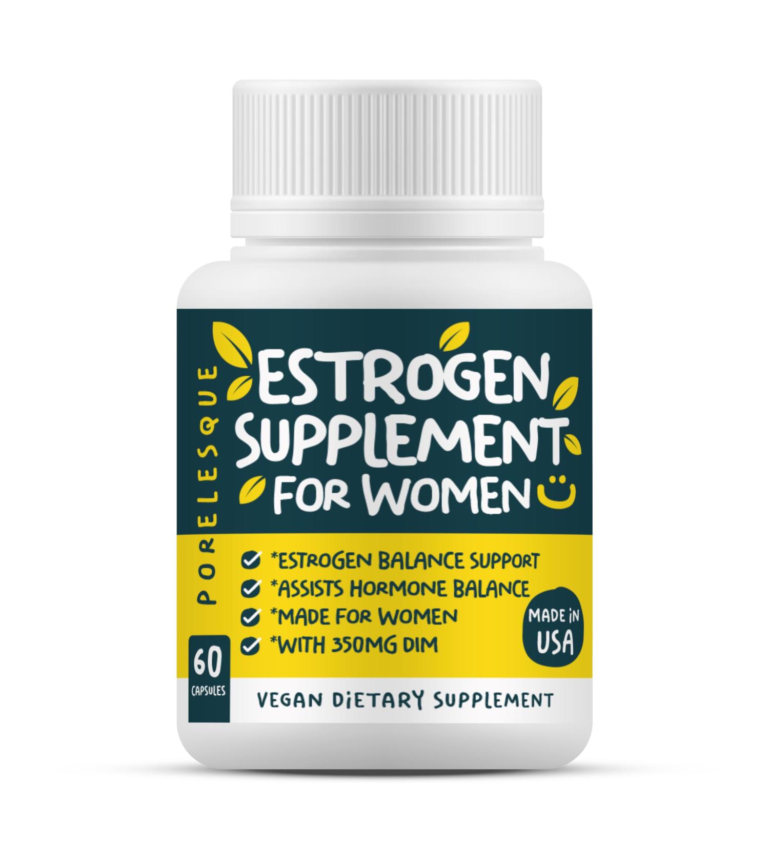 Estrogen Supplement for Women with DIM 350 mg - Hormone Balance Support | Vegan-Friendly - 60 Capsules by Porelesque - Buy Online on GoSupps.com
