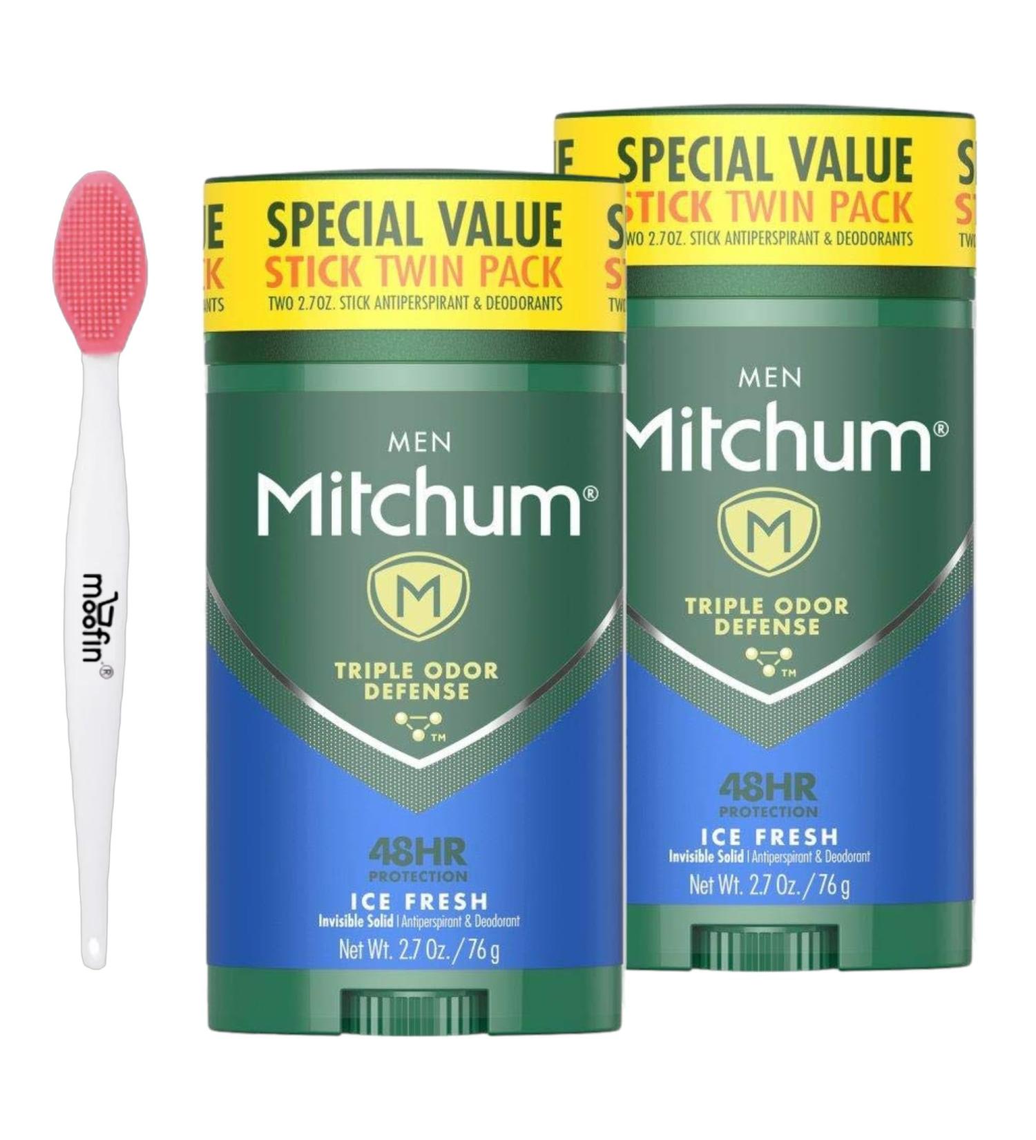 Mitchum Deodorant for Men - 48 Hr Protection Ice Fresh Scent Pack of 2 with Moofin Nose Cleaning Brush | Triple Odor Defense Invisible Solid - Buy Online on GoSupps.com