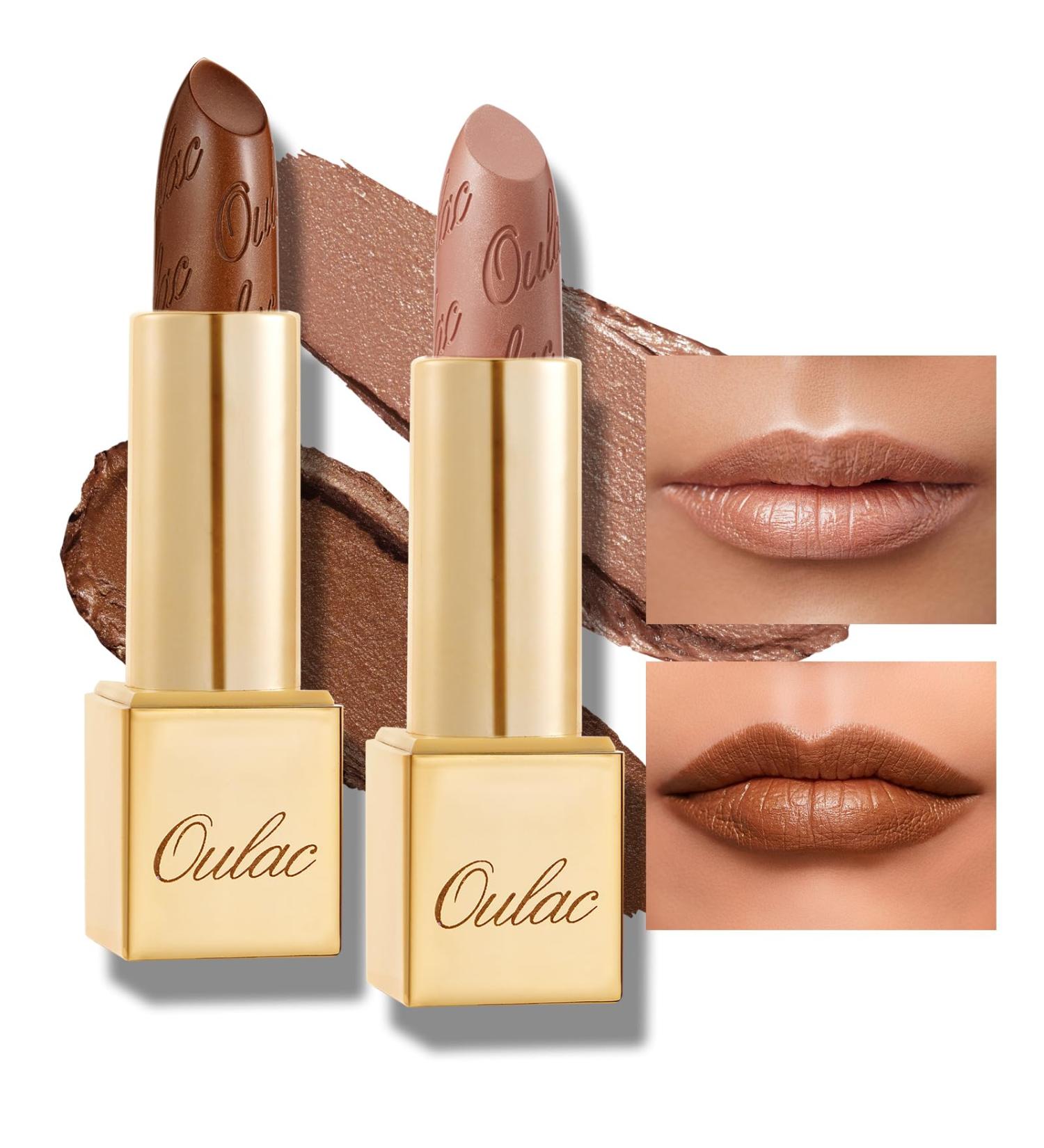 Oulac Metallic Brown & Nude Lipstick Set - 2PCS Vegan Lightweight Hydrating Formula with High Impact Lip Color for Full Coverage Lip Makeup 08+10 2pcs Brown+nude - Buy Online on GoSupps.com