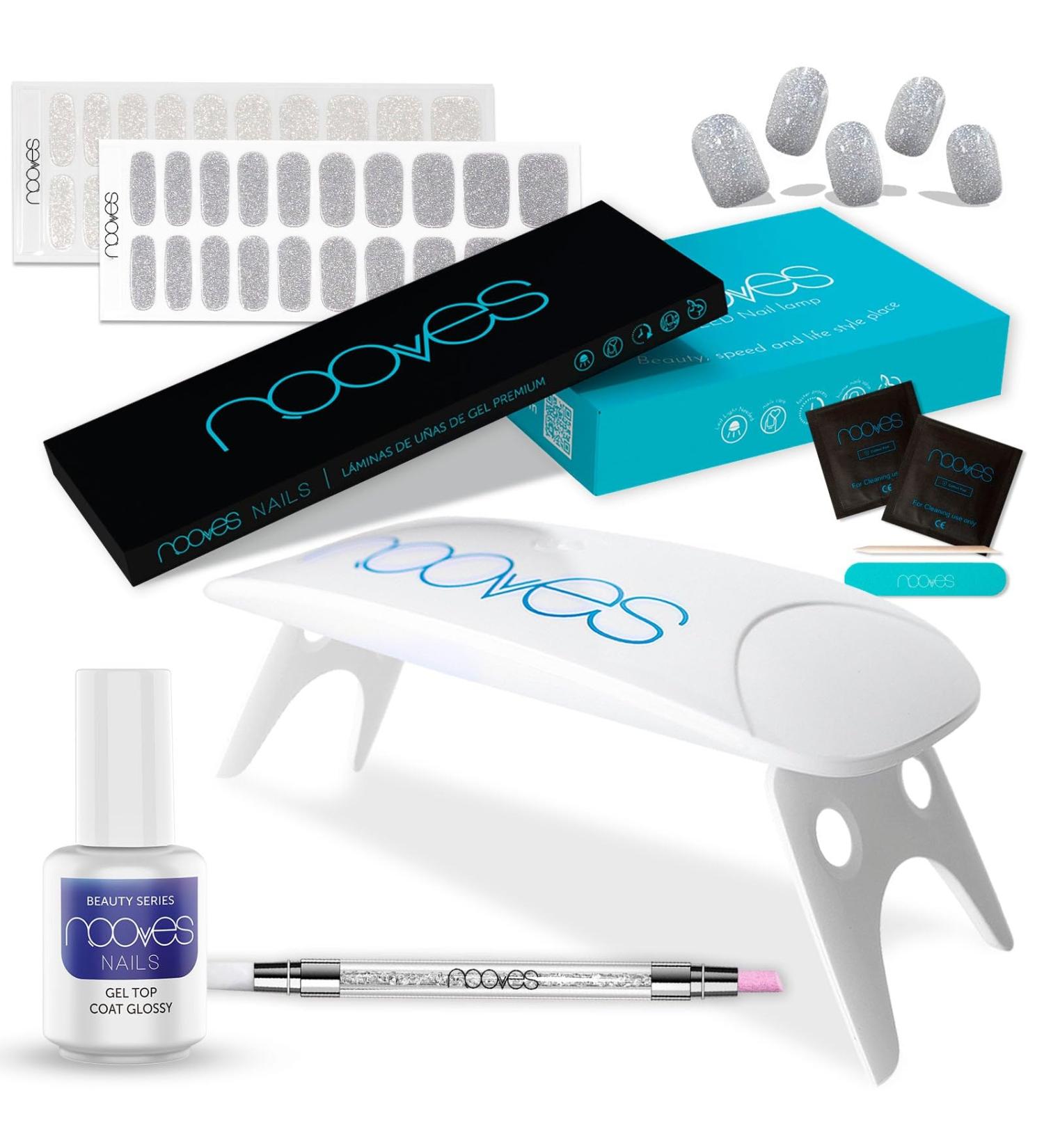  NOOVES Starter Kit Beauty Glitter | 2 Sheets of Premium Pre-Curved Gel | UV/LED Nail Lamp|Gel Top Coat Glossy|Semi-Hardened Gel Nail Strips|Semi-Permanent Gel Nail Stickers|Gel Nail - Buy Online on GoSupps.com