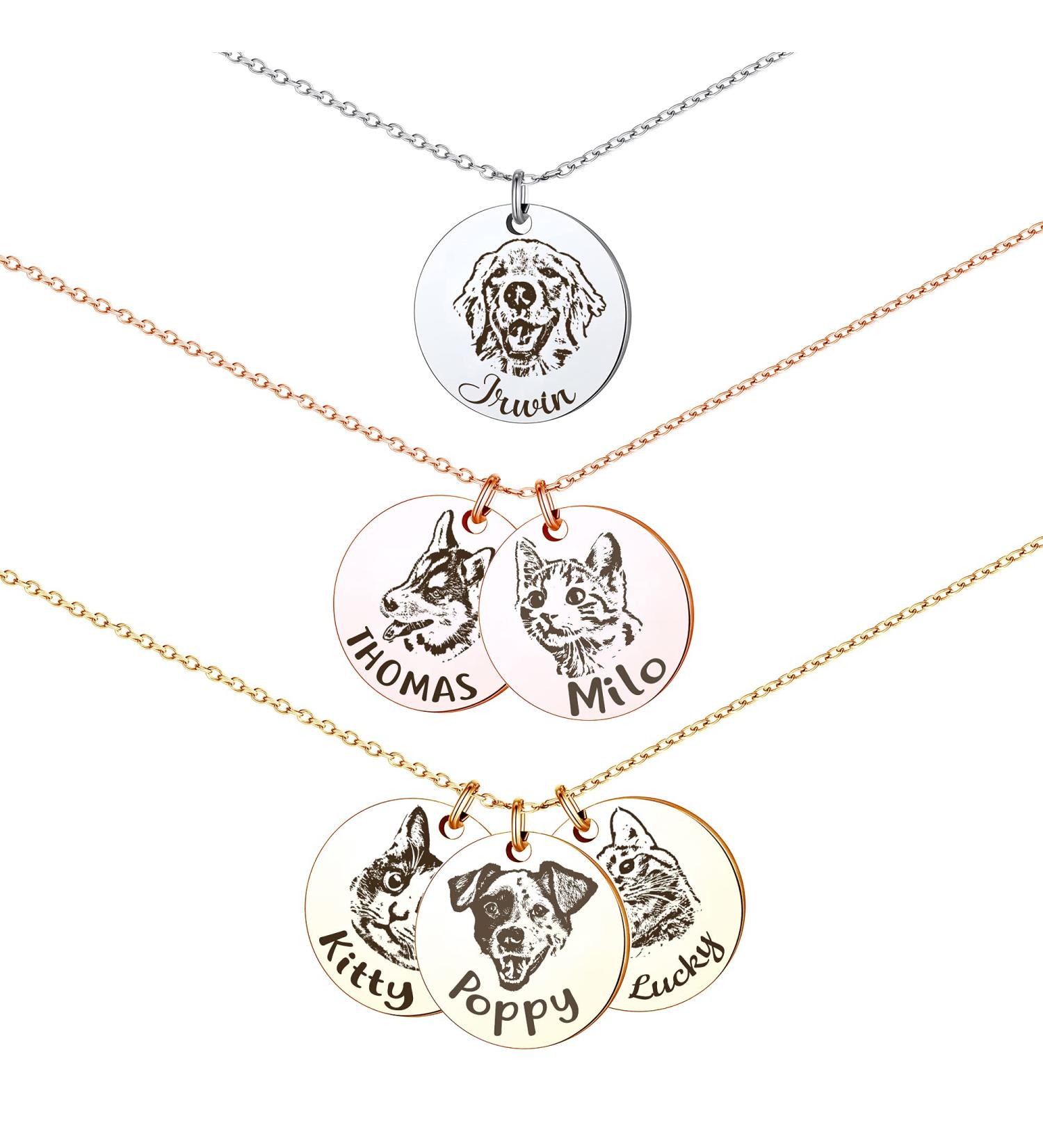 Anavia Personalized Pet Portrait Necklace - Handmade Pet Memorial Jewelry Gift - Custom Engraved Round Disc Necklace for Pet Lover - Dog Cat Memorial Necklace, Silver - Buy Online on GoSupps.com