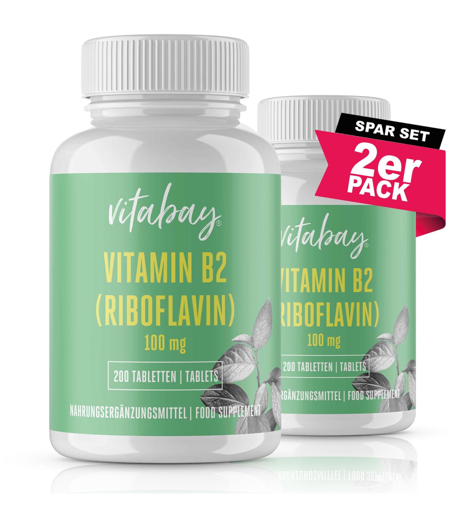 Vitabay Vitamin B2 (Riboflavin) - 400 Vegan Tablets | High Dose 100 mg | Laboratory Tested | Premium Quality | 2-Pack - Buy Online on GoSupps.com
