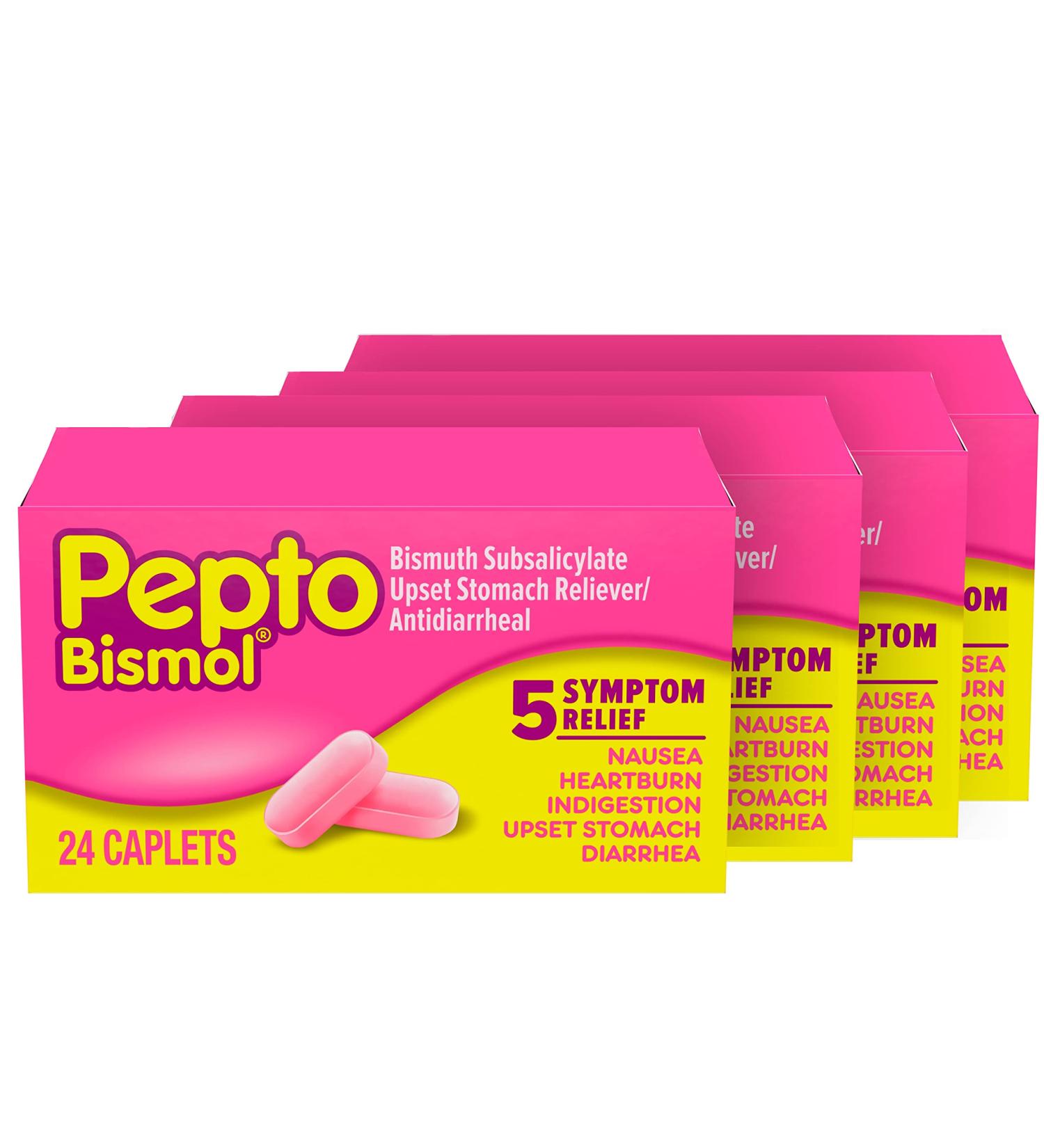 Pepto Bismol Caplets - Fast Relief for Nausea, Heartburn & More - 24 ct - Buy Online on GoSupps.com