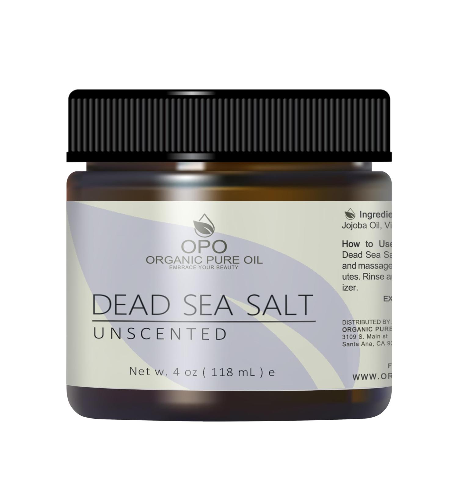 Pure and Natural Dead Sea Salt Scrub- Sea Salt Scrub Gently Exfoliates Face Body Feet & Hands with Soothing Jojoba Oil and Vitamin E by Organic Pure Oil (Unscented 4 oz) - Buy Online on GoSupps.com