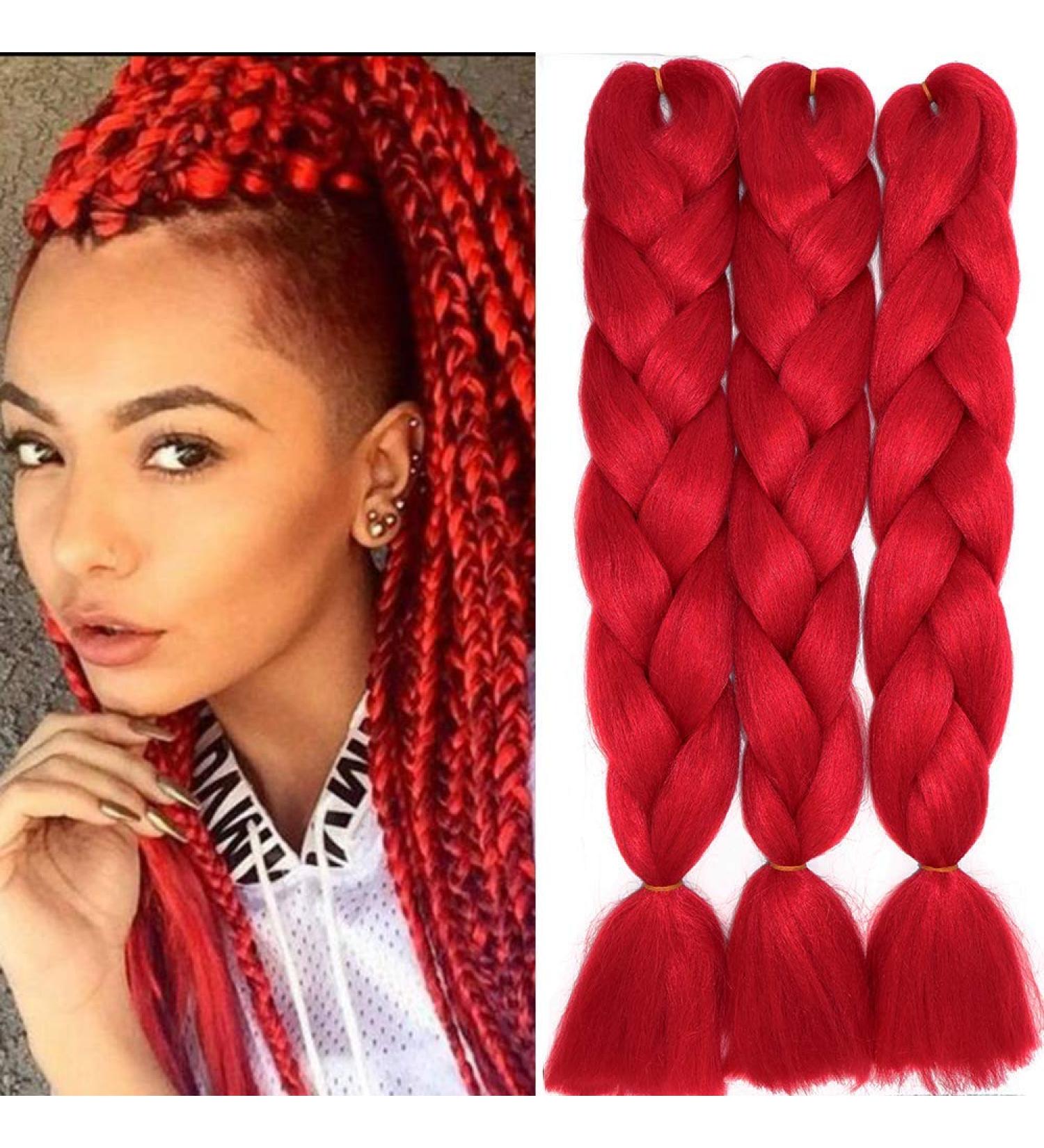 Buy 24 Jumbo Braids - Kanecalon Synthetic Crochet Hair Extensions (3 Bundles) - Afro Box Braiding in Red - 60cm - Buy Online on GoSupps.com