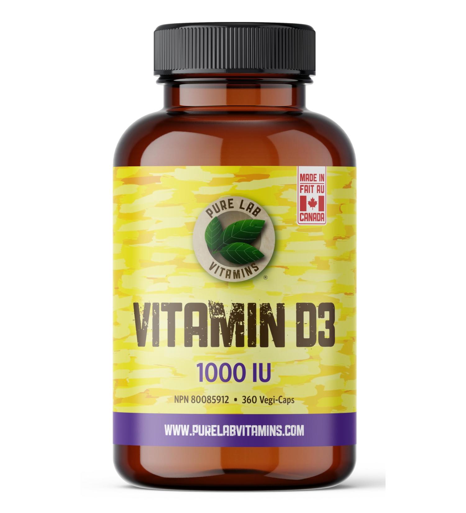 Pure Lab Vitamins | Vitamin D3 1000IU | 360 Vegi Capsules | Mood Booster Bone Health Teeth Health and Immune System Support | Vitamin D3 Cholecalciferol | Vitamin D3 Capsules | Vitamin D3 Supplement - Buy Online on GoSupps.com