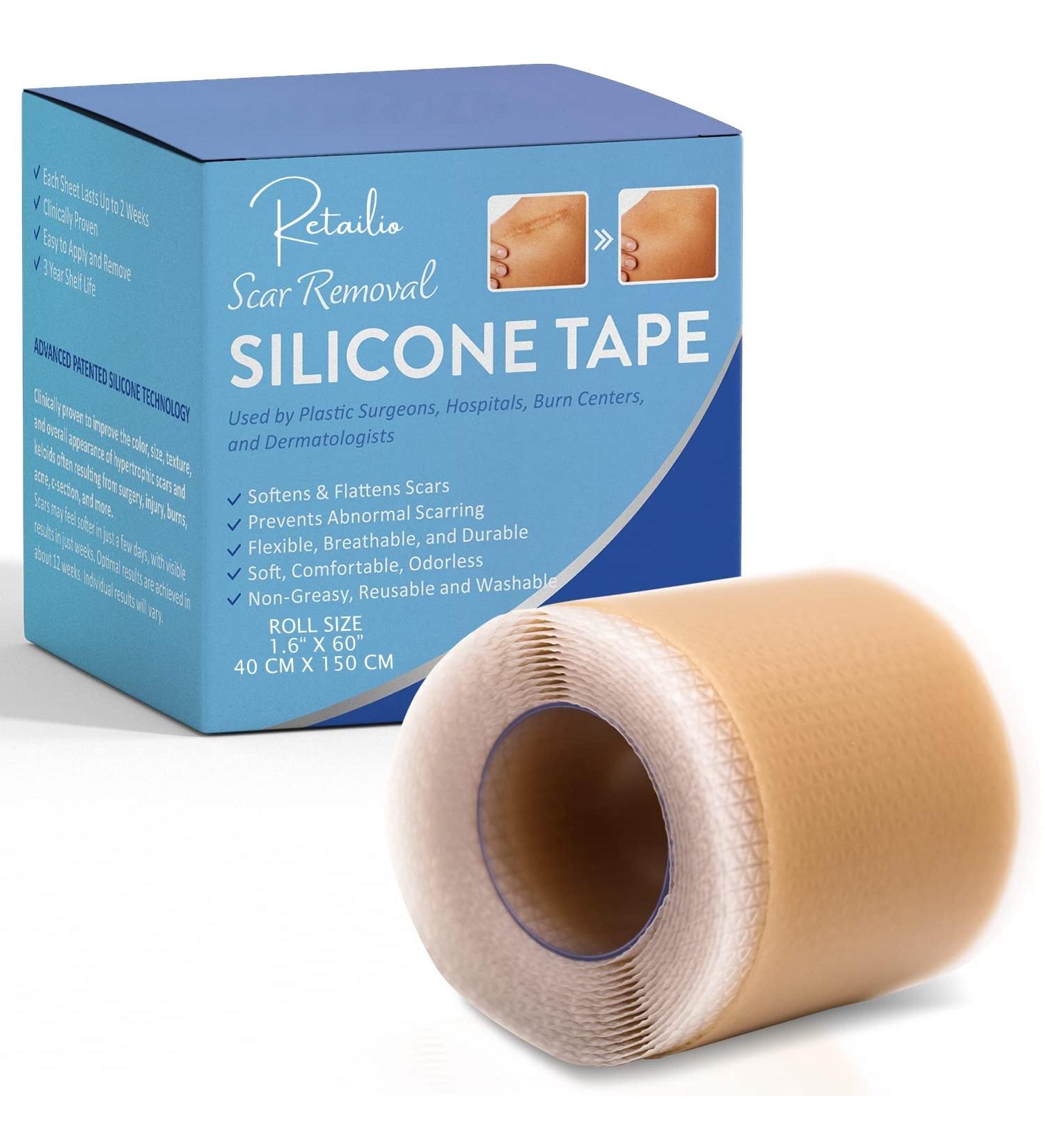 Retailio Silicone Scar Sheets - Soften, Flatten Scars, C-Section, Keloid Surgery - Reusable, Washable - 1.6x60 - Buy Online on GoSupps.com