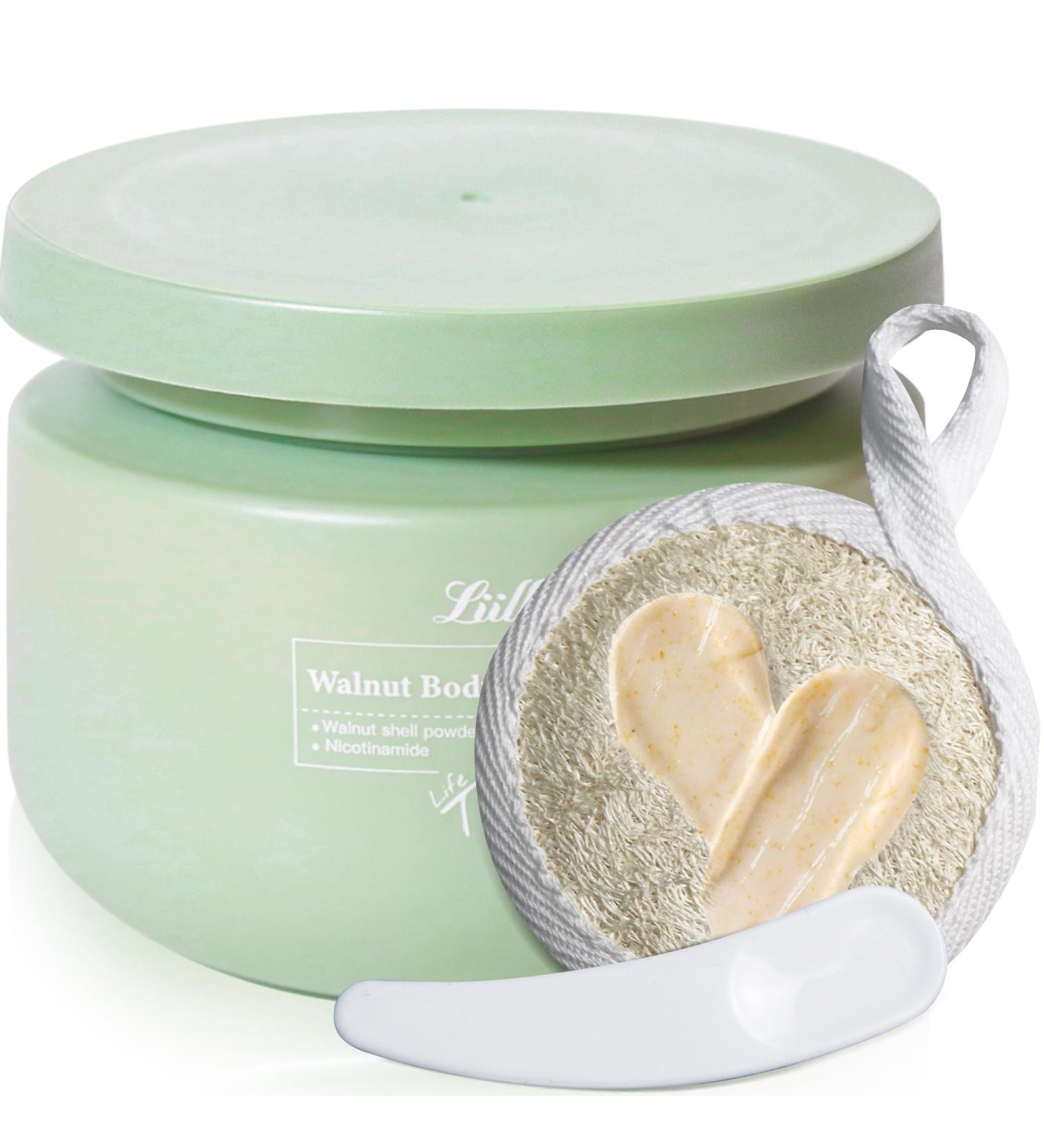 Liillya Walnut Body Scrub With Loofah and Scraping Spoon Exfoliating Body Scrubs for Women Specially Increase with Niacinamide for Moisturizing Body Exfoliant Pore Cleansing and Exfoliating - Buy Online on GoSupps.com
