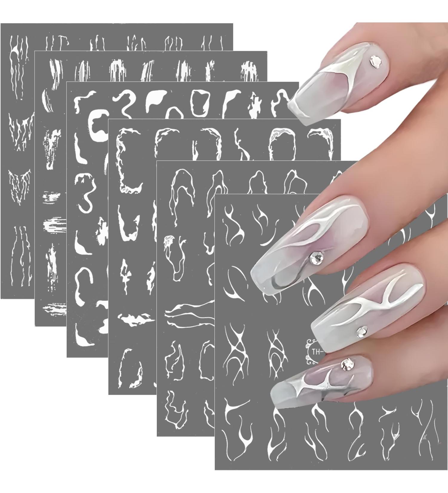 6 Leaf Nail Ticker - Self-Adhesive Silver Abstract Line & Glitter Nail Art Stickers for Women & Girls | DIY Christmas Nail Decoration - Buy Online on GoSupps.com