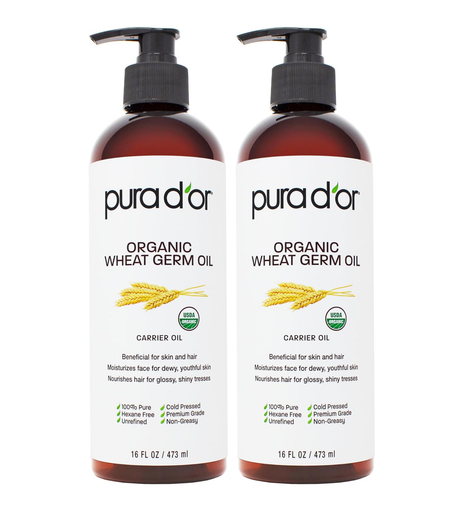 PURA D'OR ORGANIC Wheat Germ Oil (16 Oz x2 32 Oz) 100% Pure & Natural USDA Certified Cold Pressed Carrier Oil - Vitamin E Rich Moisturizing & Nourishing Anti-Aging Properties - Healthy Hair Growth Natural 16 Fl Oz (Pack  - Buy Online on GoSupps.com