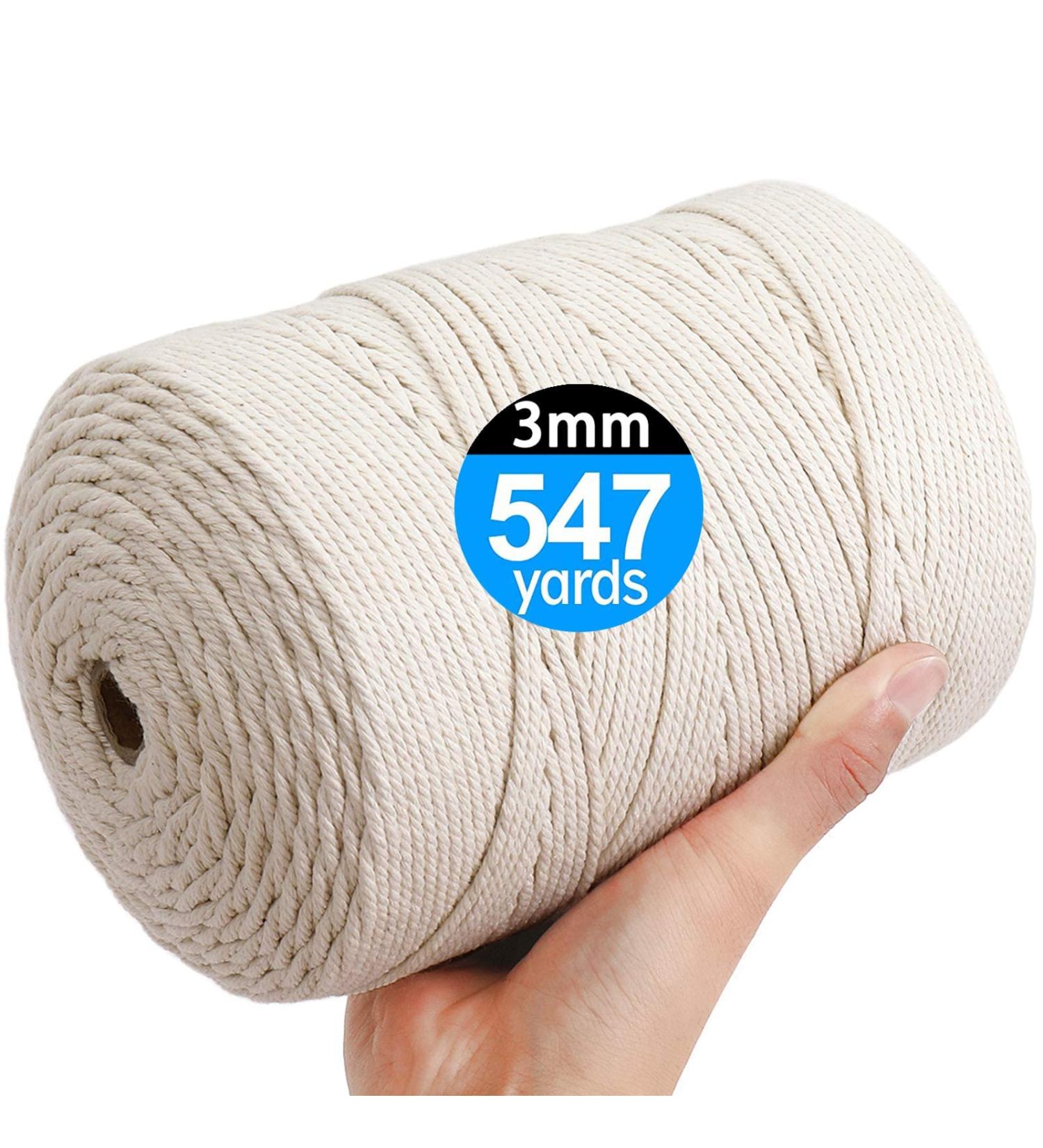 100% Natural Cotton Macrame Cord 3mm x 547yd - 4 Strand Twisted Rope for Handmade Crafts, Plant Hangers & Wall Hangings | AIFUN Macrame Cord 500m - Buy Online on GoSupps.com