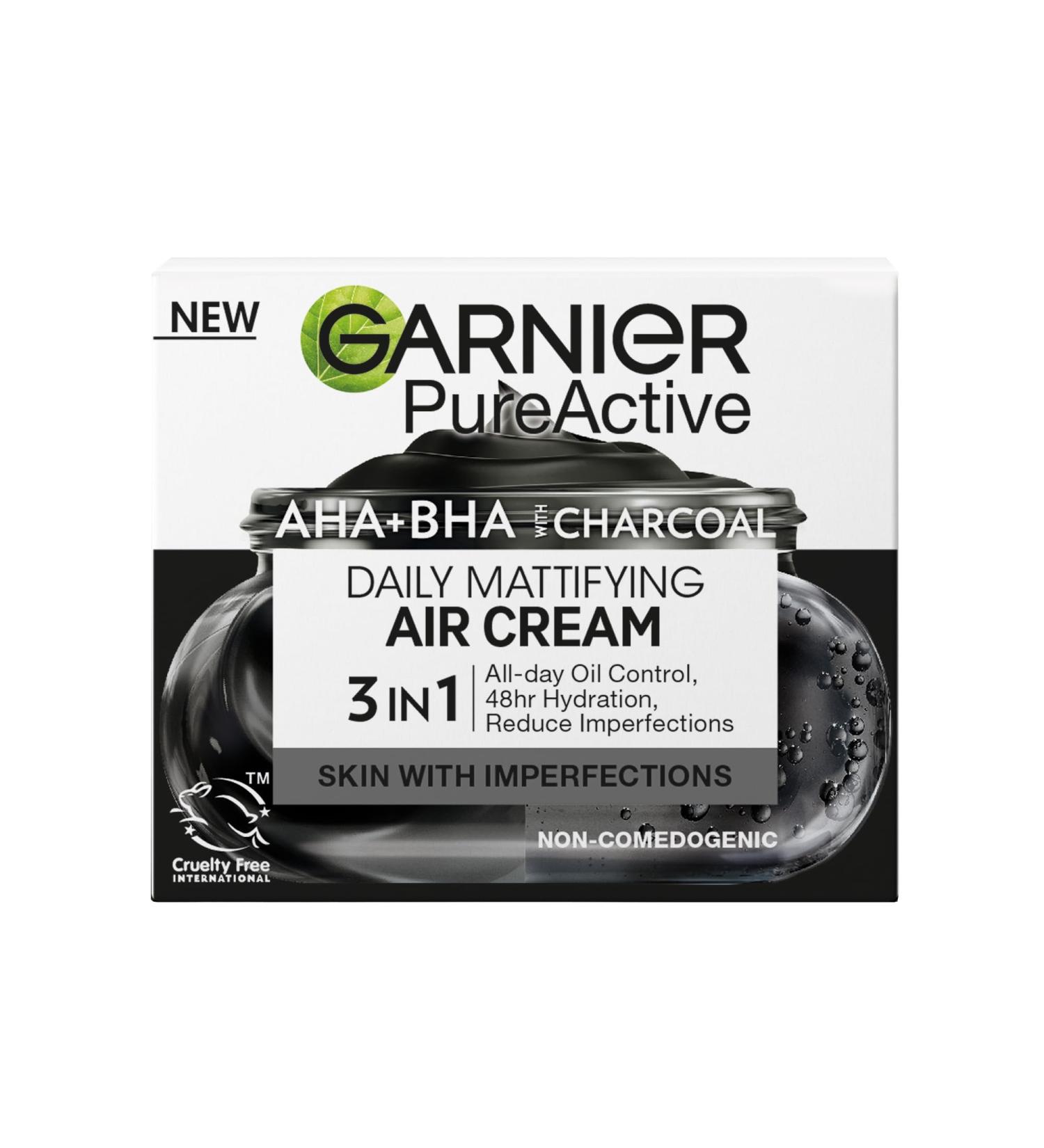 Garnier Pure Active AHA+BHA Charcoal Daily Mattifying Air Cream - Buy Online on GoSupps.com
