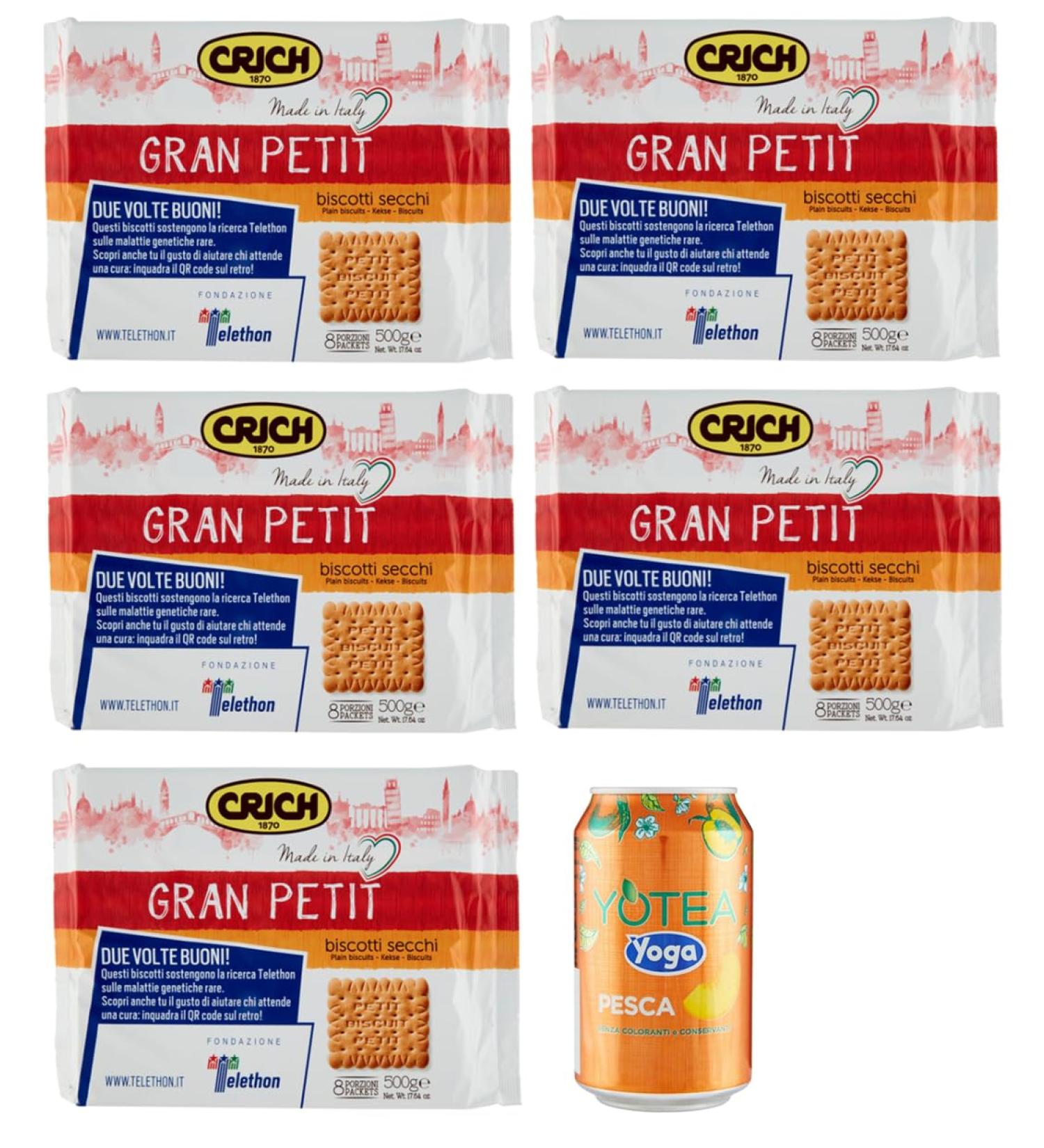 Rummo Pack of 5 Crich Gran Petit Biscotti Secchi Biscuits 500g Pack Each Pack Contains 8 Single Servings + 1 Can of Peach Iced Tea 330ml - Buy Online on GoSupps.com