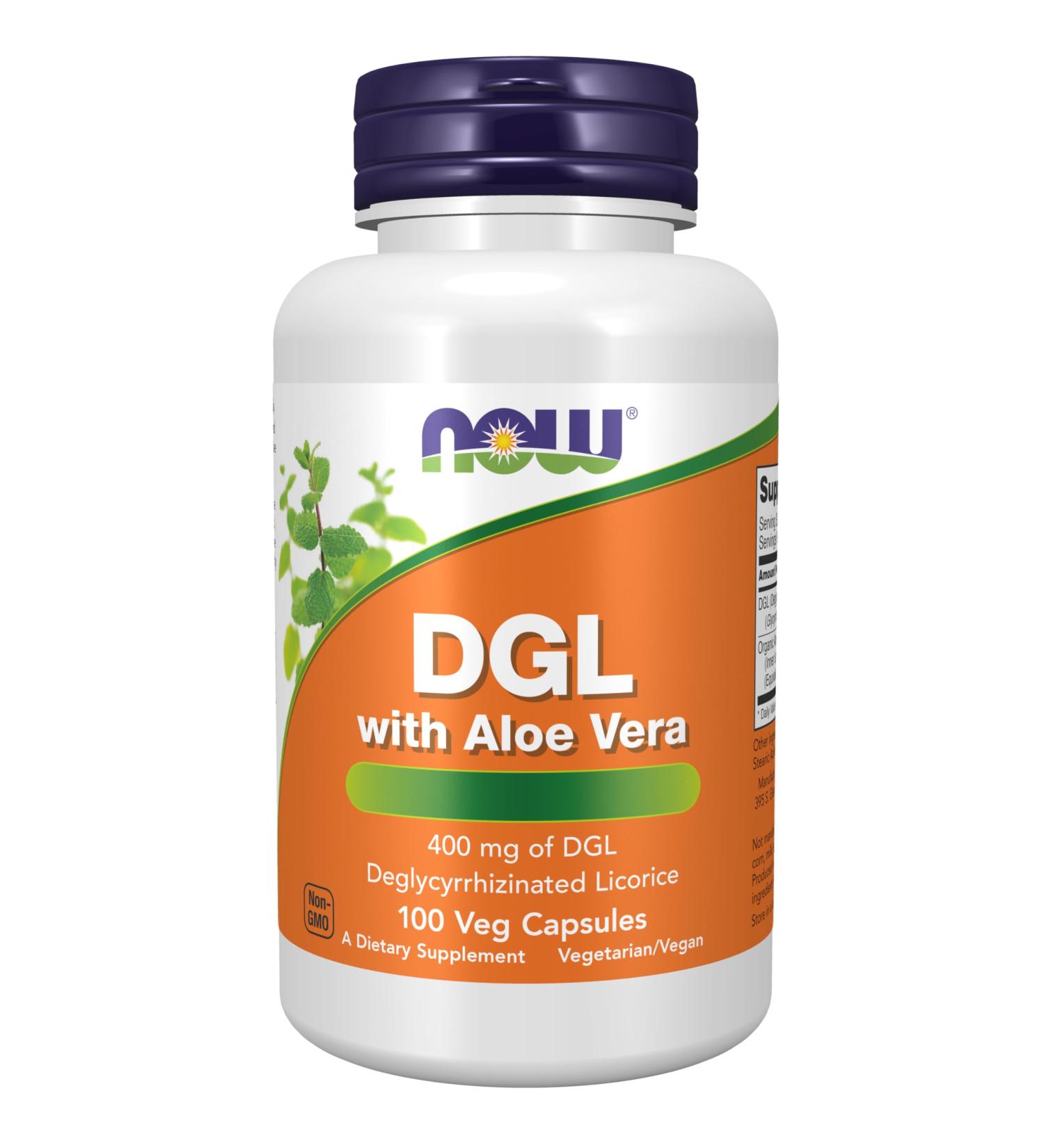 Now Foods DGL with Aloe Vera 100 Vegan Capsules - Gluten Free, Soy Free, Vegetarian | Lab-Tested Licorice Root Supplement - Buy Online on GoSupps.com