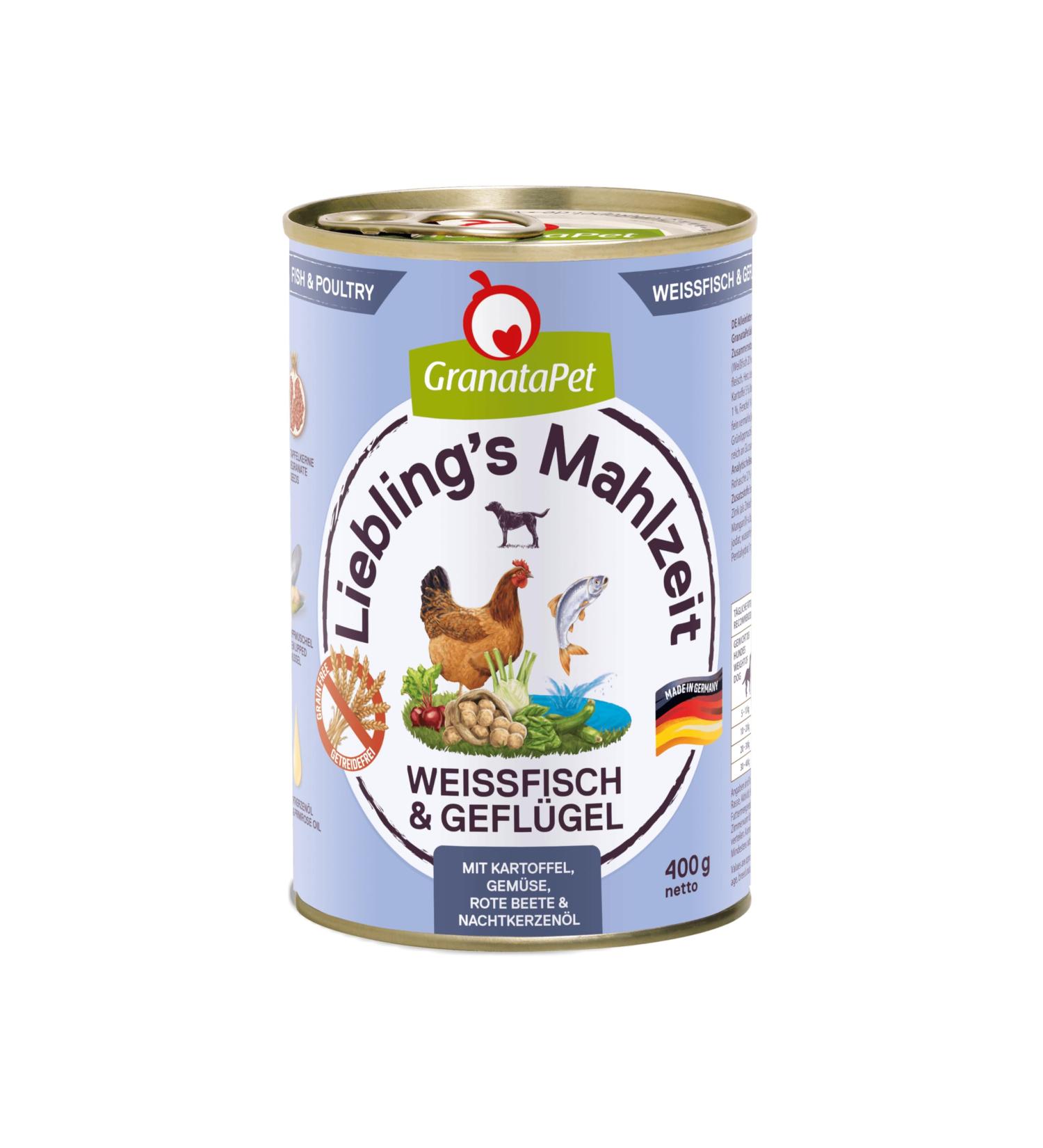 Granatapet Darling's Meal Fish & Poultry - Grain-Free Wet Dog Food (6 x 400g) | Healthy Sugar-Free Single Feed for Dogs - Buy Online on GoSupps.com