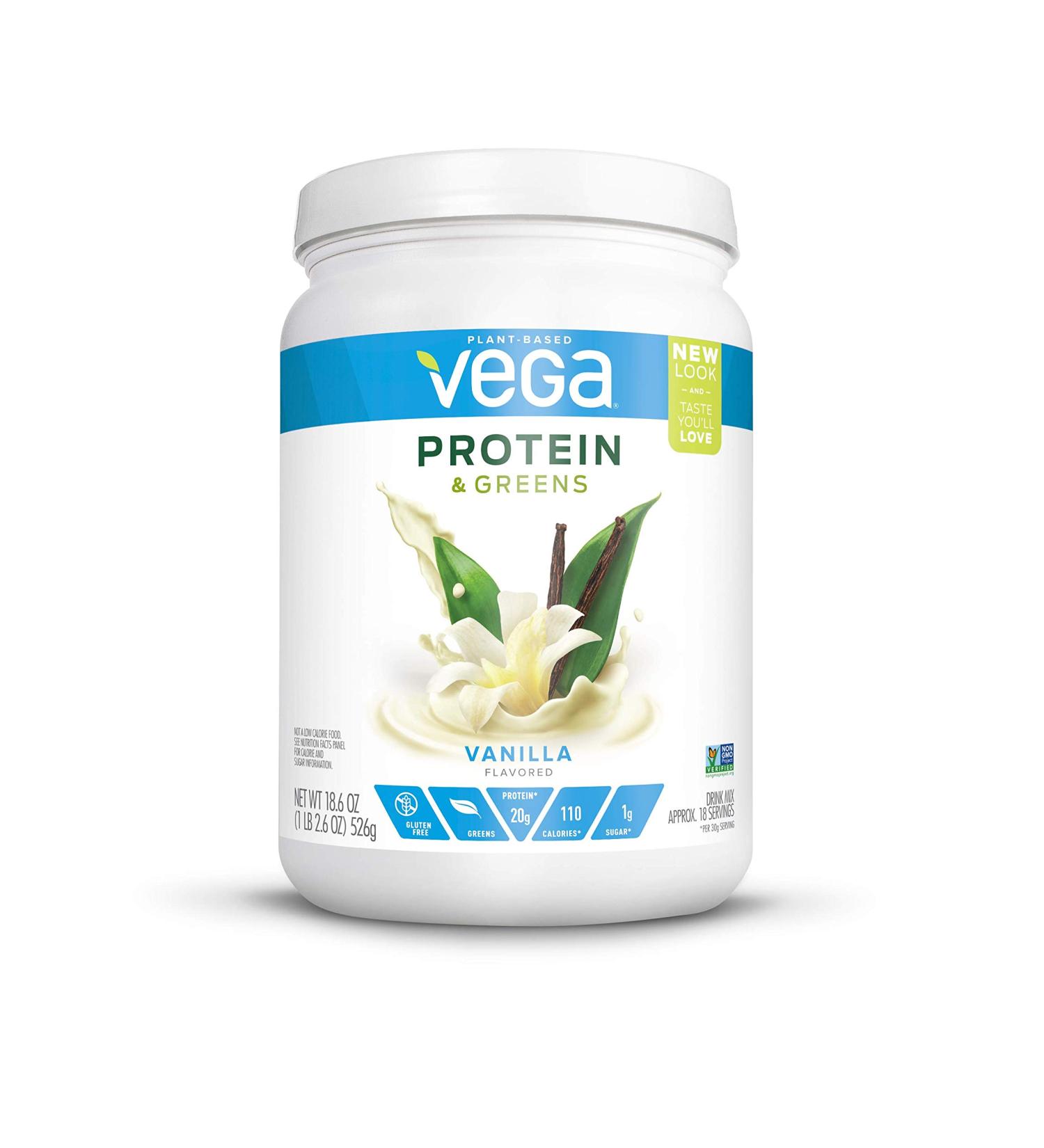 Vega Protein & Greens Powder Vanilla 18.6 oz - Gluten-Free Dairy-Free Vegan Plant-Based Protein Non-GMO - Buy Online on GoSupps.com
