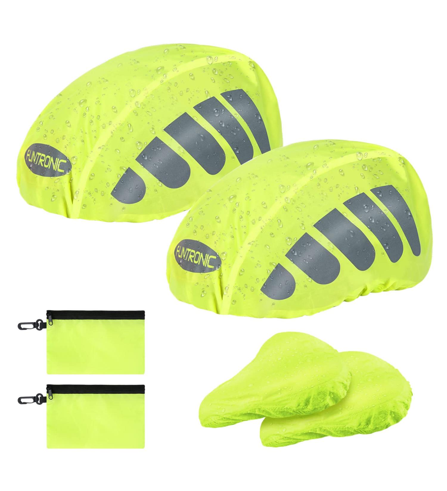 Flintronic Waterproof Helmet Cover Rain Protection - Universal Size for Men & Children - 4 Fluorescent Green Reflective Strip Rain Covers - Buy Online on GoSupps.com