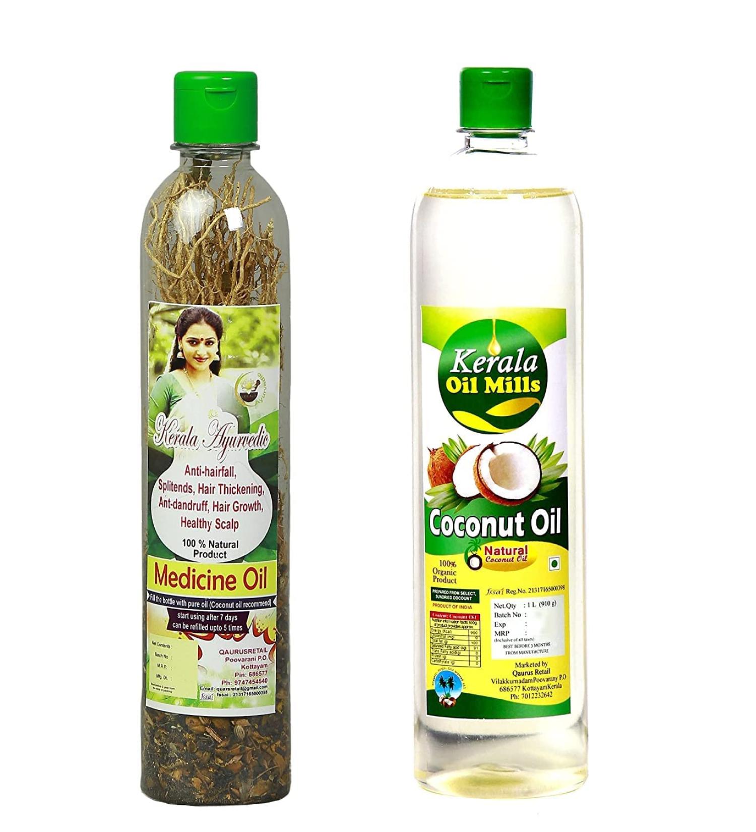 QURA QURA Herbal Ayurvedic Hair Oil Blend - (With Coconut Oil 1 Litre)