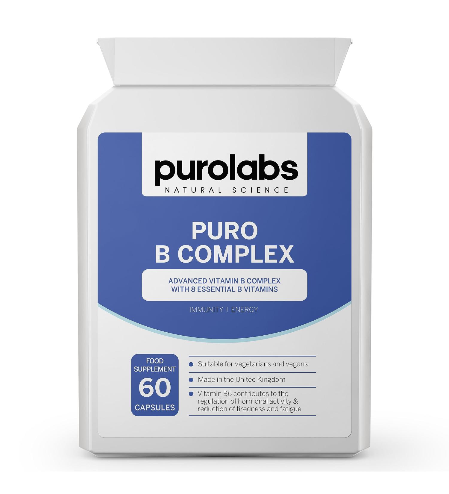 Puro High Strength Vitamin B Complex | 8 Essential B Vitamins | Methylated with Folate B6 & B12 | 60 Capsules - Buy Online on GoSupps.com