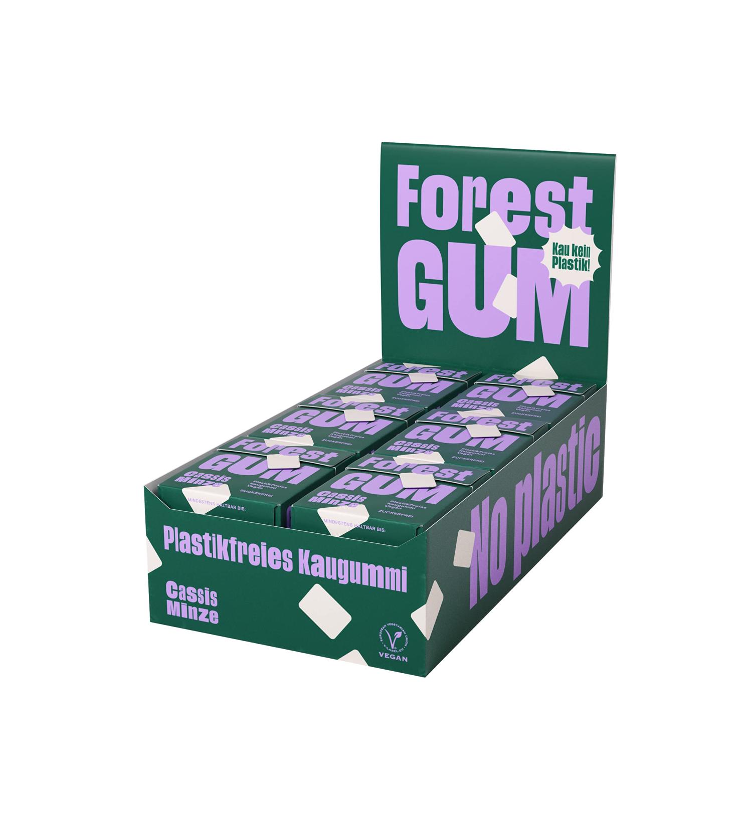 Forest Gum Cassis Mint - Plastic-Free Chewing Gum | Sugar-Free Vegan 18 Packs of 20g | Eco-Friendly Vegetable Ingredients - Buy Online on GoSupps.com