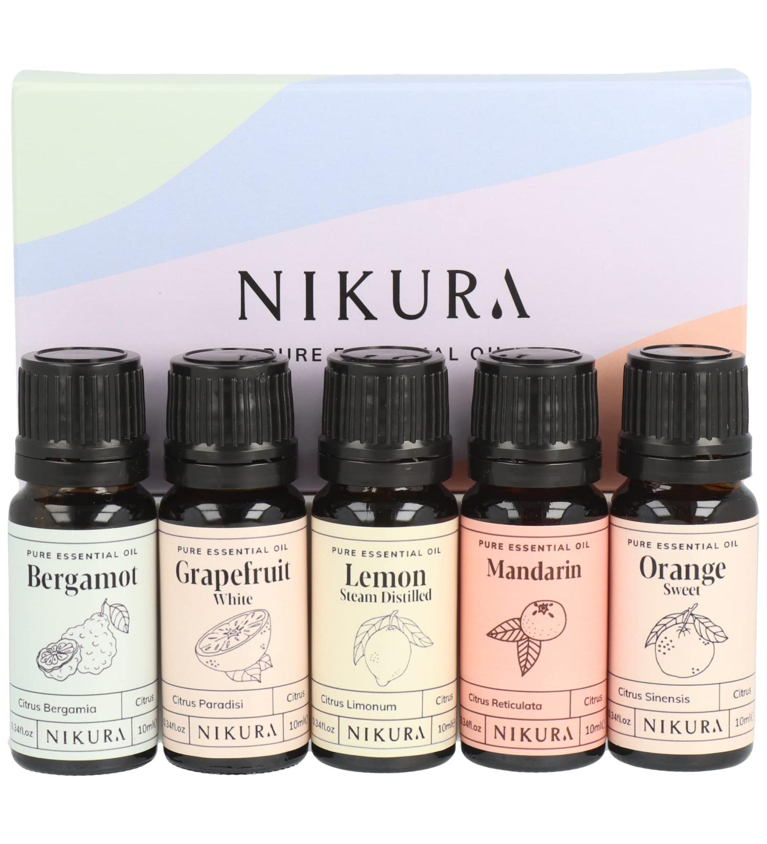 Nikura Citrus Essential Oil Gift Set - 5 x 10ml | Aromatherapy for Home, Skincare, Anxiety | Bergamot, Grapefruit, Lemon, Mandarin, Orange | UK Made - Buy Online on GoSupps.com