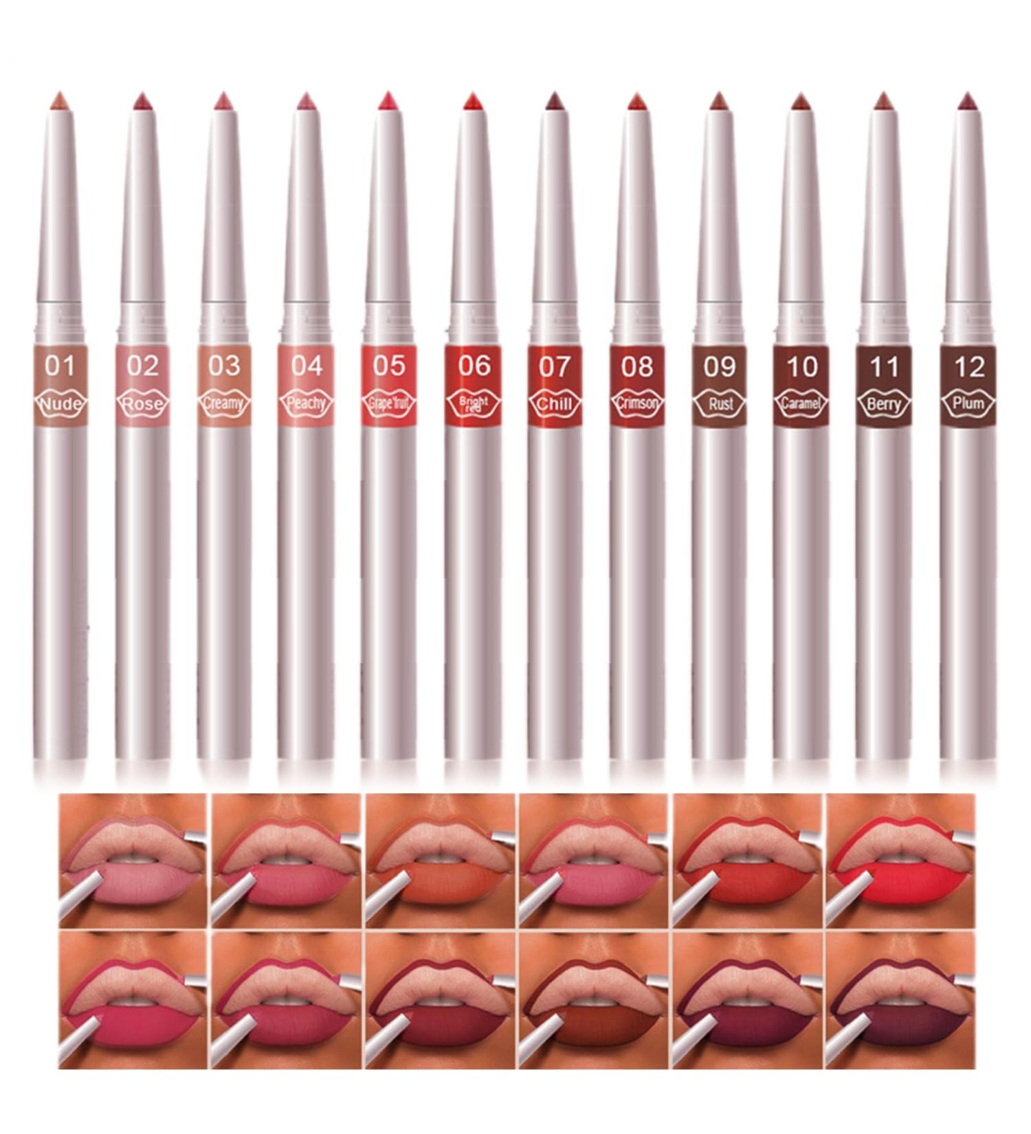 Lip Pencil Set Pack of Lip Liners 12 Pieces Lip Pencil Makeup Lipliner Matte Lipliners Makeup Set Lip Sculpting Pen for Mom Girlfriend - Buy Online on GoSupps.com