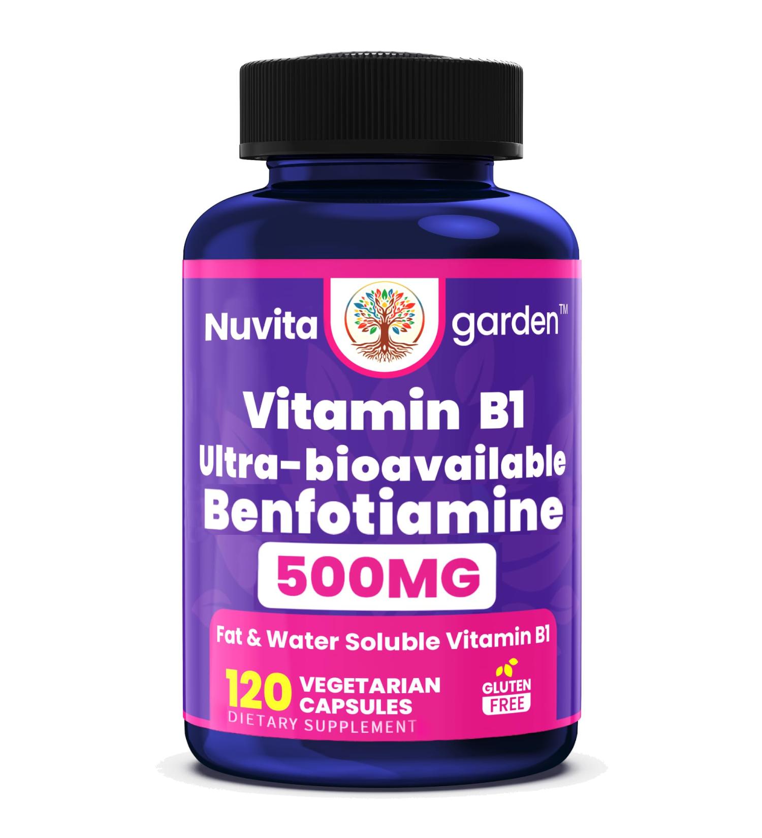Benfotiamine 500mg | 120 Vegetarian Capsules | Fat Soluble Thiamine Vitamin B1 | Supports Overall Health | Non-GMO | Gluten Free - Buy Online on GoSupps.com