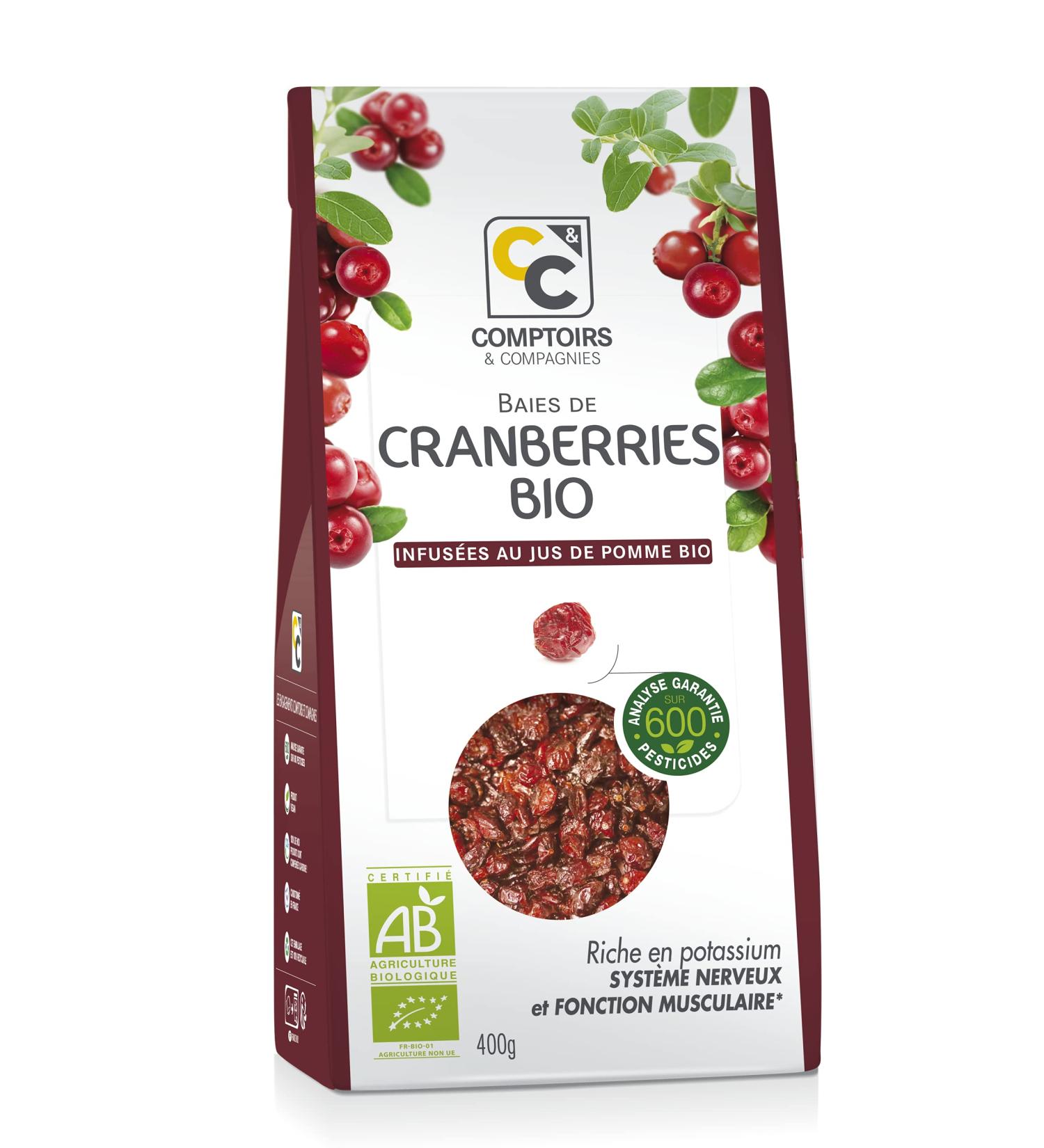 COUNTERS AND COMPANIES - Organic Cranberries - Rich in Potassium - Nerve System and Muscle Function - 400 g