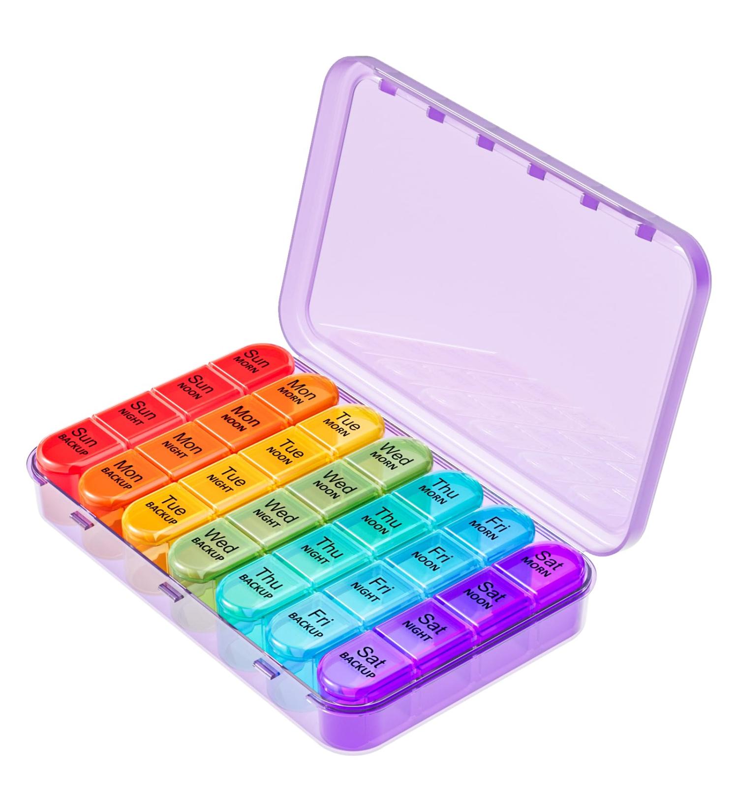 Pill Box 4 Times a Day 7 Days Pill Organiser Box with 28 Compartments Weekly Pill Case for Morning Noon Evening and Bed Time (Purple) - Buy Online on GoSupps.com