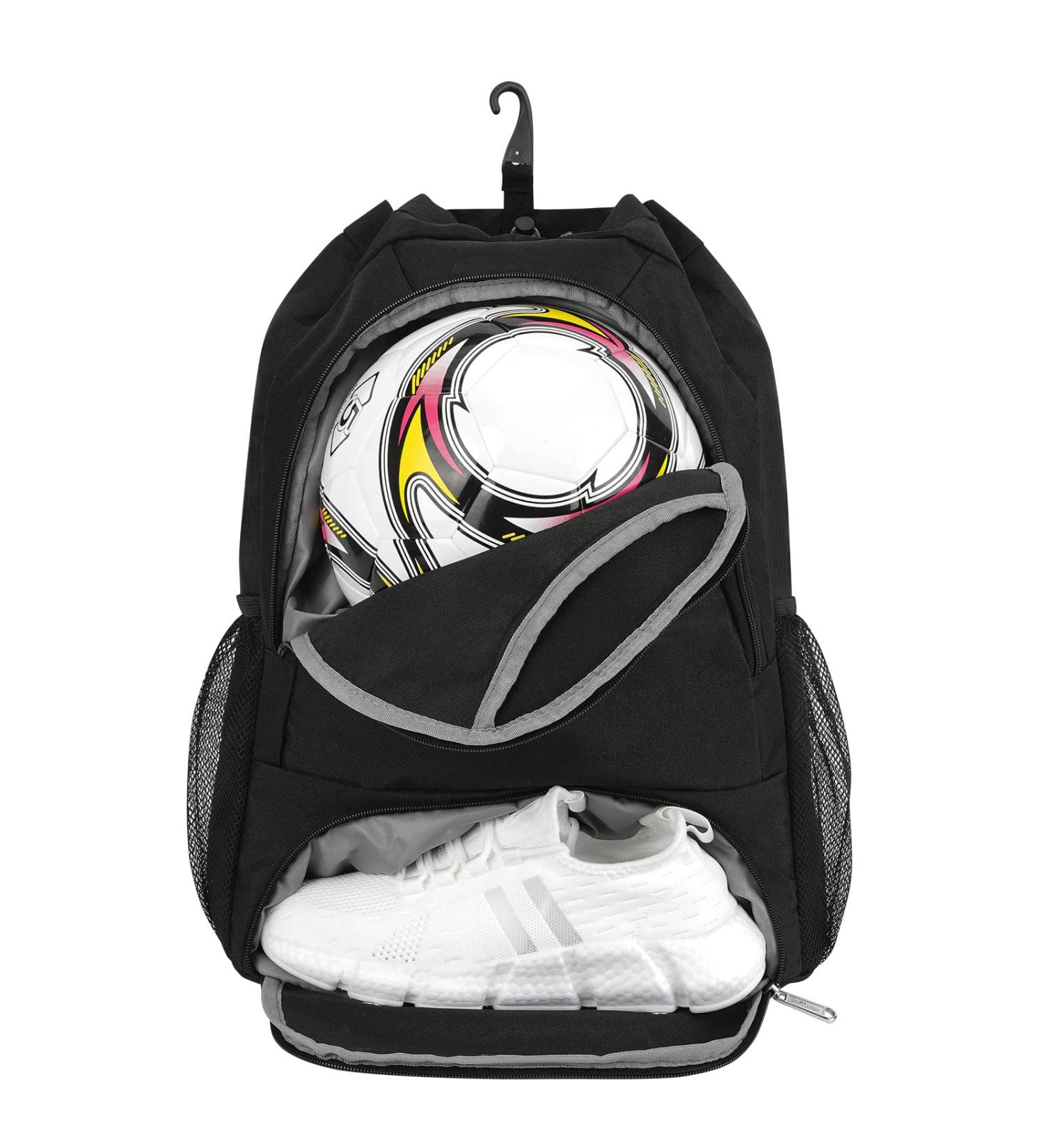 Soccer Basketball Drawstring Backpack with Shoe & Ball Compartments - Gym Bag Sackpack for Men Women | Black - Buy Online on GoSupps.com