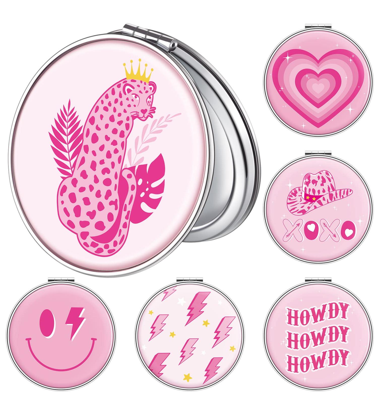 6 Pink Preppy Compact Mirrors for Purse - Double Sided Makeup Mirror - Travel Friendly - Buy Online on GoSupps.com