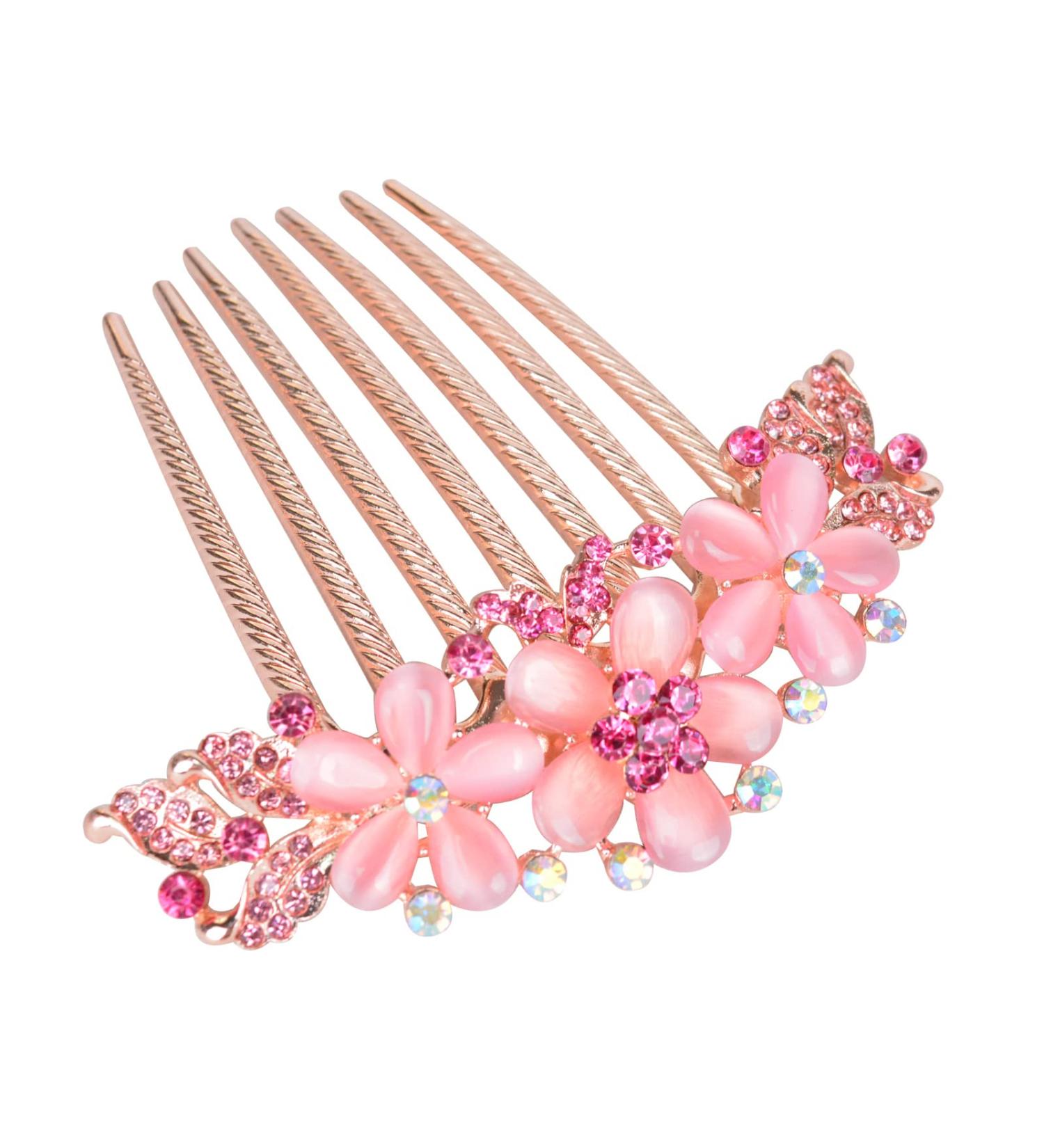 Sankuwen Rhinestone Flower Hair Comb Hairpin Barrette Accessory - Style-C Pink - Buy Online on GoSupps.com
