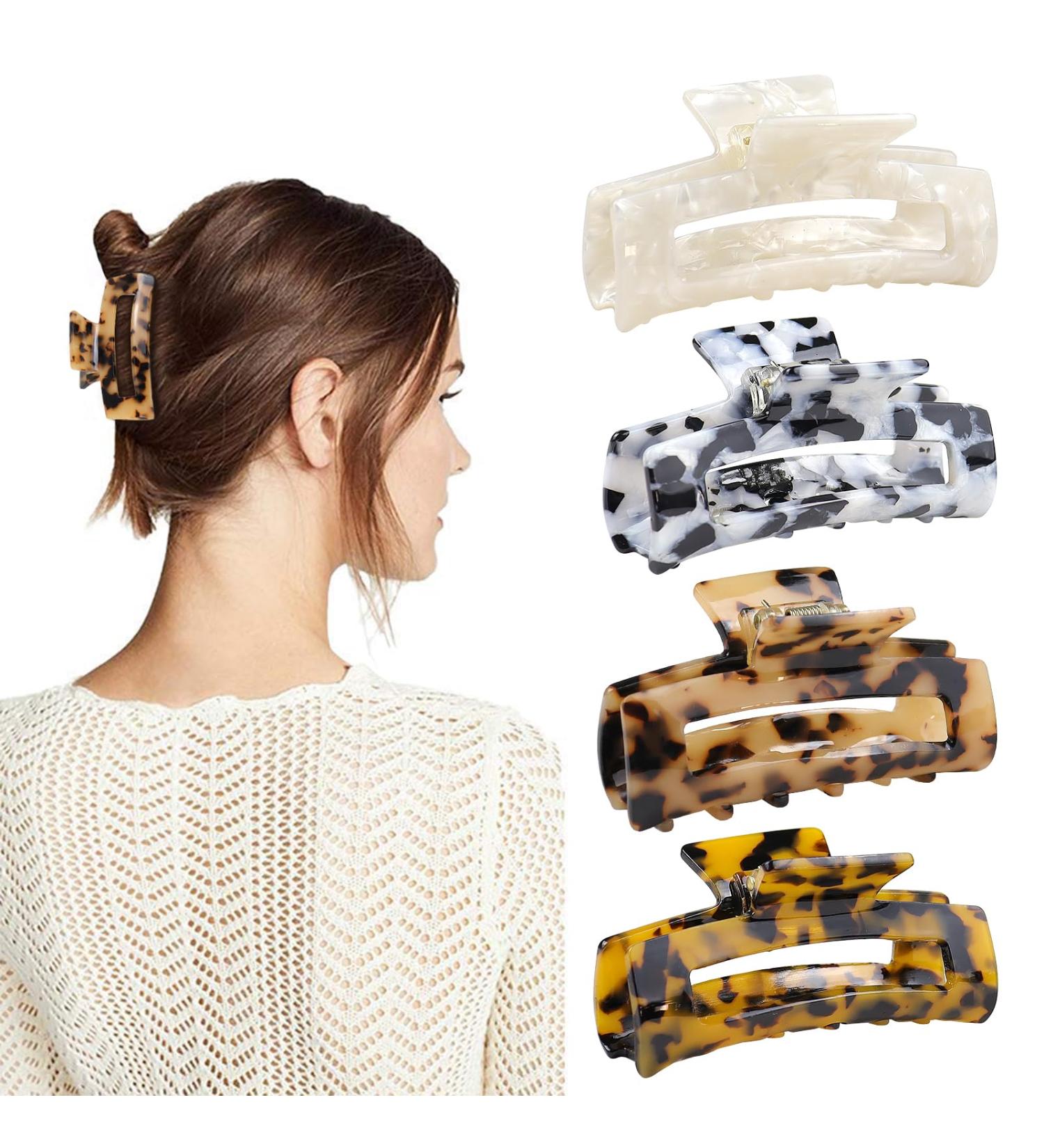 Blooms Hair Clip Set - 4 Slide-Resistant Celluloid Claw Clips for Thick & Thin Hair - Stylish Leopard Hair Accessories for Women & Girls - Buy Online on GoSupps.com
