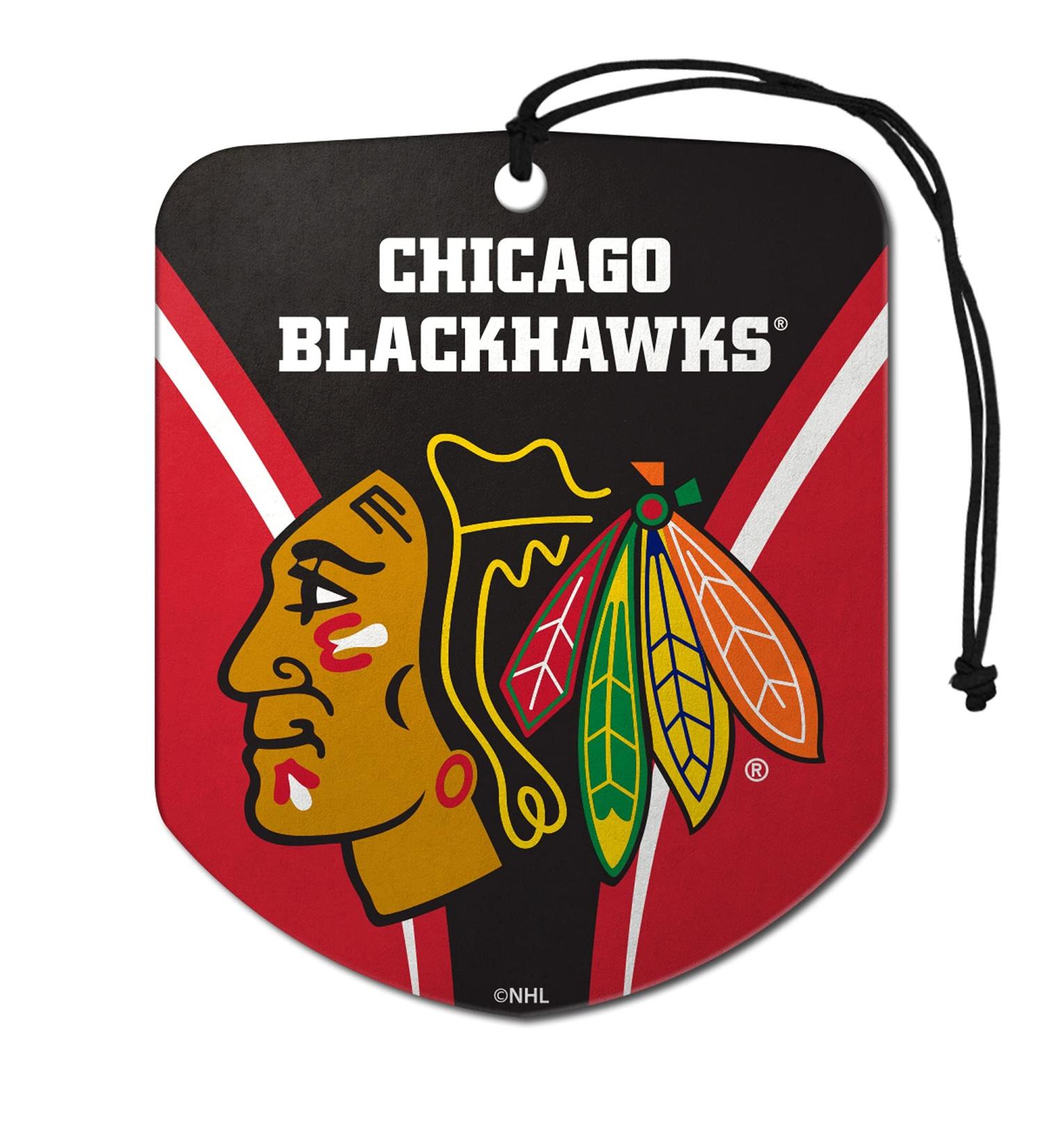 FANMATS 61595 NHL Chicago Blackhawks Hanging Car Air Freshener, 2 Pack, Black Ice Scent, Odor Eliminator, Shield Design with Team Logo