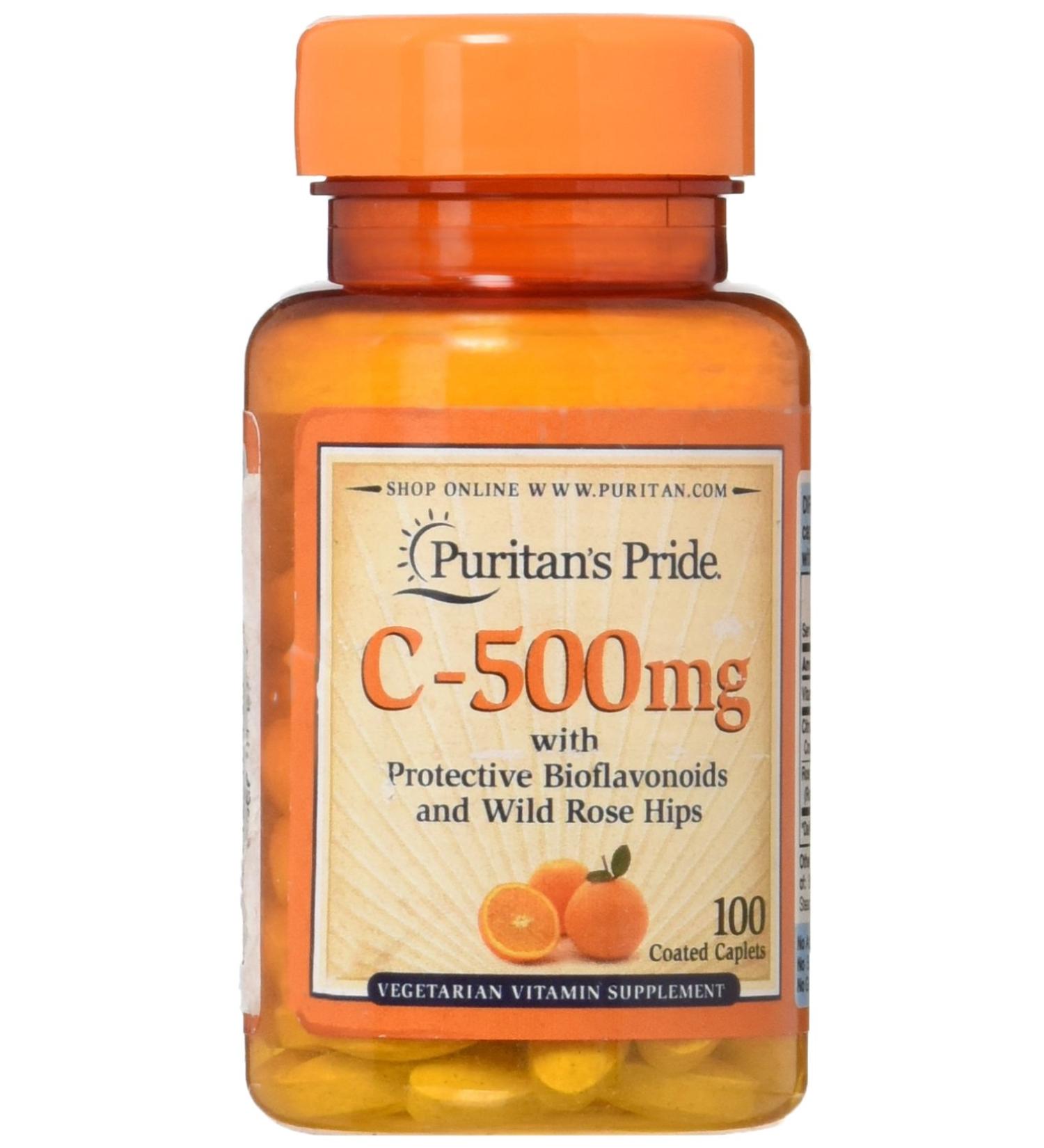 Puritan's Pride Vitamin C-500mg Tablets with Bioflavonoids & Rose Hips - 100 Count - Buy Online on GoSupps.com