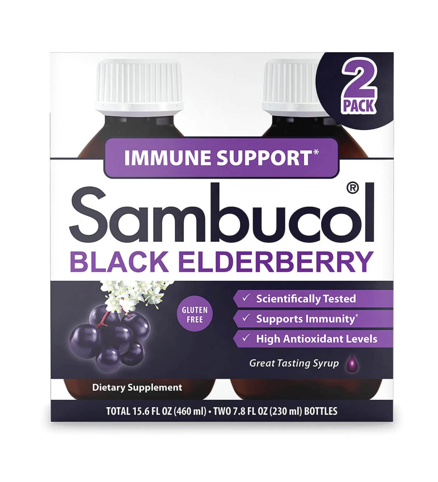 Sambucol Black Elderberry Syrup 2-Pack - Immune Support Liquid with High Antioxidants - Gluten Free - 7.8 Fl Oz x 2 - Buy Online on GoSupps.com