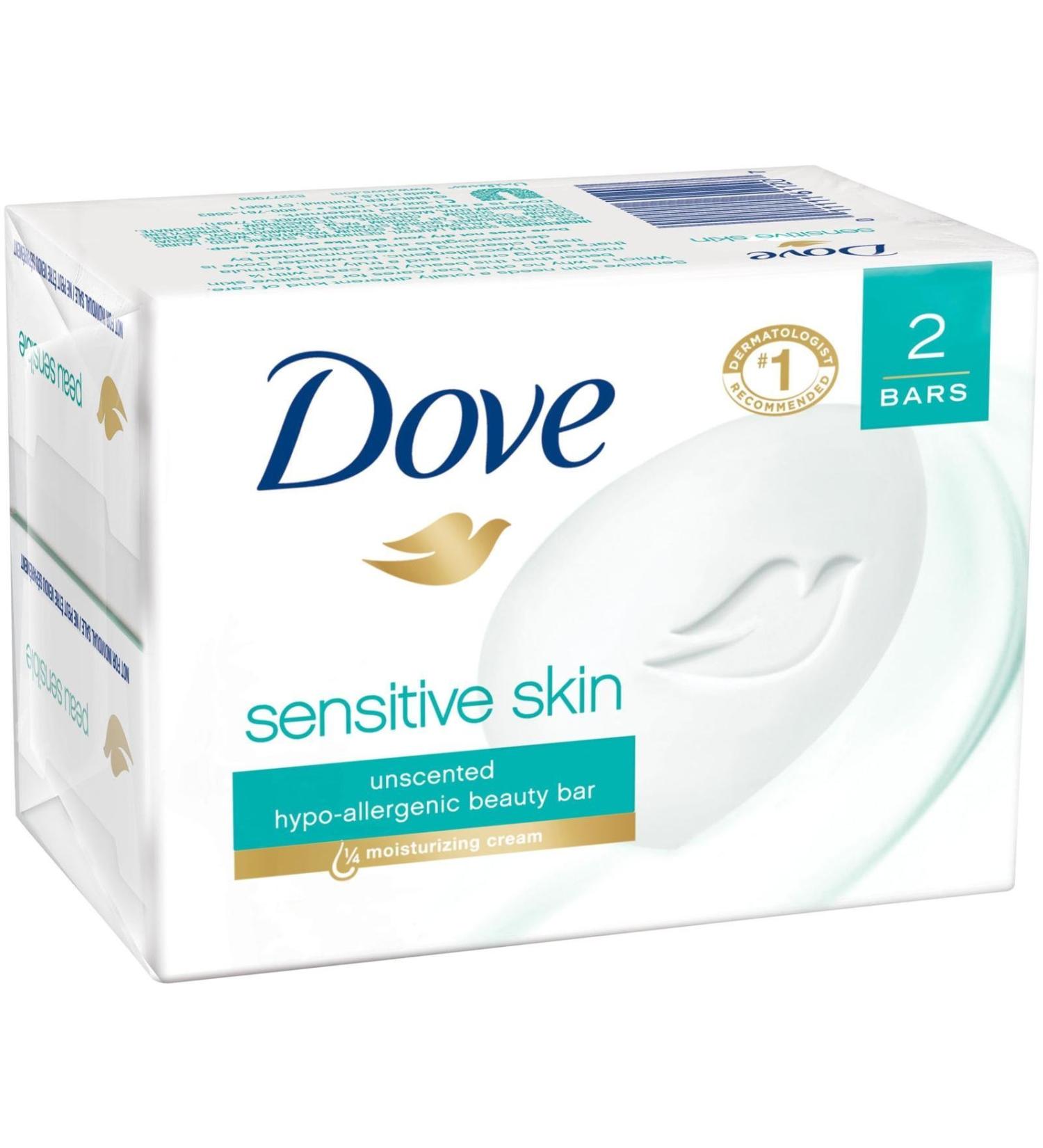 Dove Sensitive Skin Unscented Hypo-Allergenic Beauty Bar 4 oz  2 ea