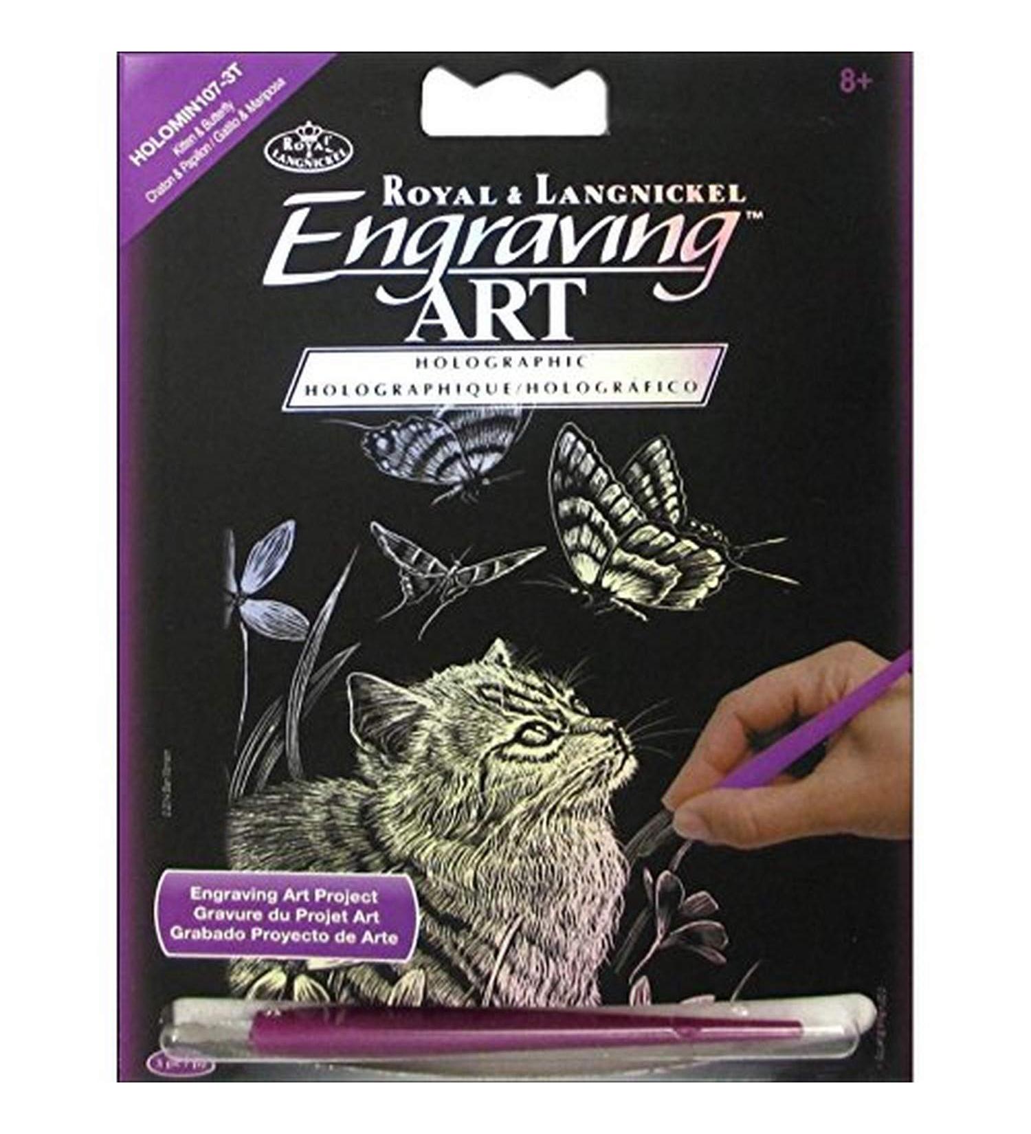 ROYAL BRUSH HOLOMIN-107 Holographic Foil Engraving Kitten & Butterfly Art Mini Kit, 5" by 7"