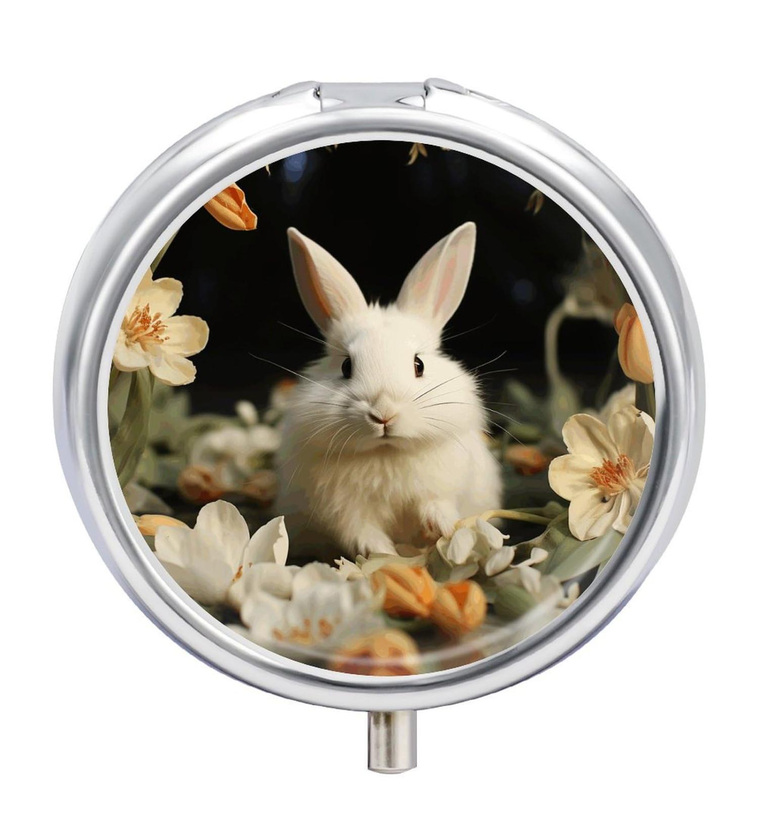 Pill Box Organizer - 3 Compartment Travel Pill Case | White Rabbit & Lilies | Portable Medicine Holder for Purse & Pocket | Perfect for Travel - Buy Online on GoSupps.com
