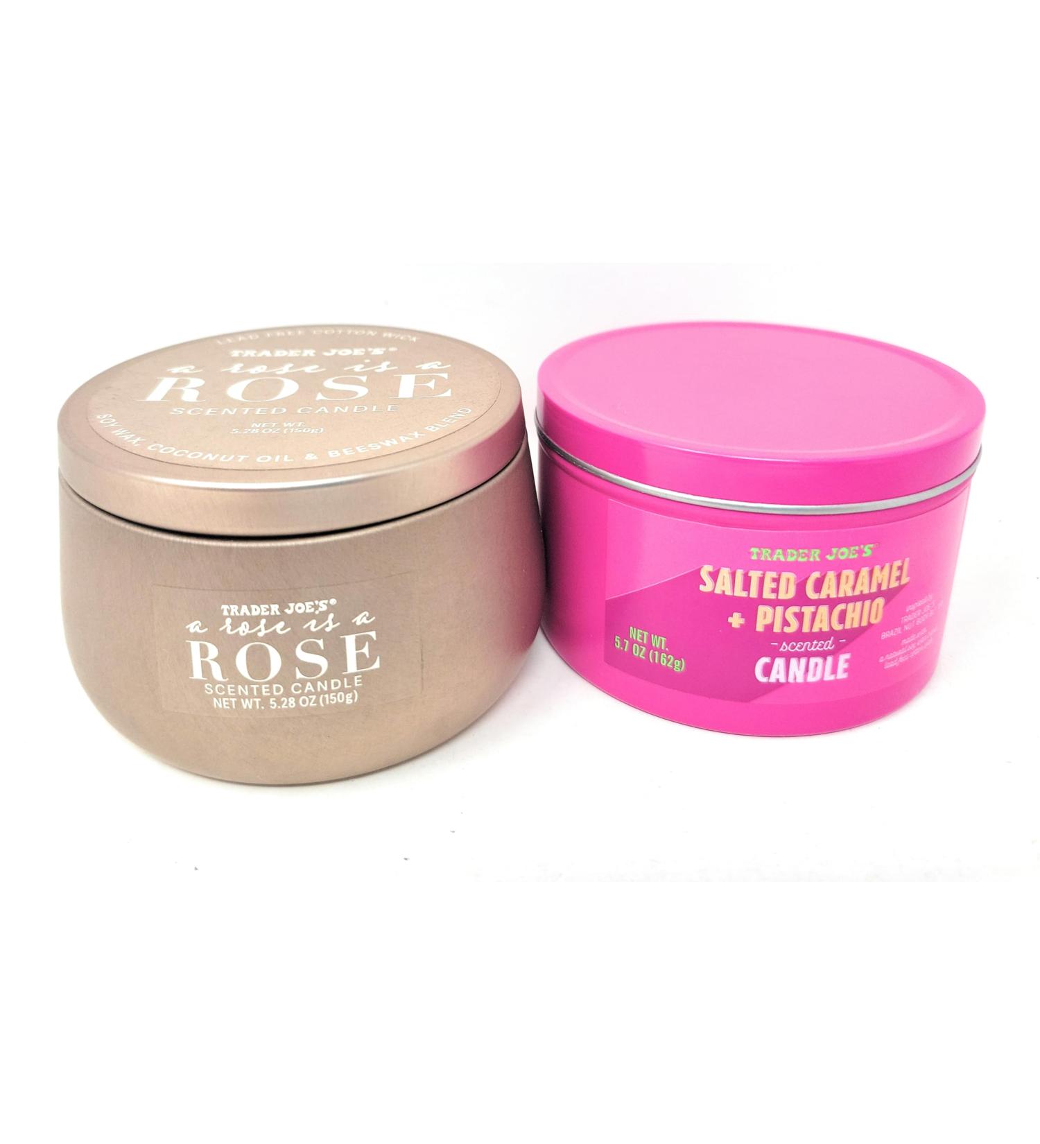 Trader Joe's Rose & Salted Caramel Pistachio Candle Duo | Natural Soy Wax Lead-Free Wick | Shop Internationally - Buy Online on GoSupps.com