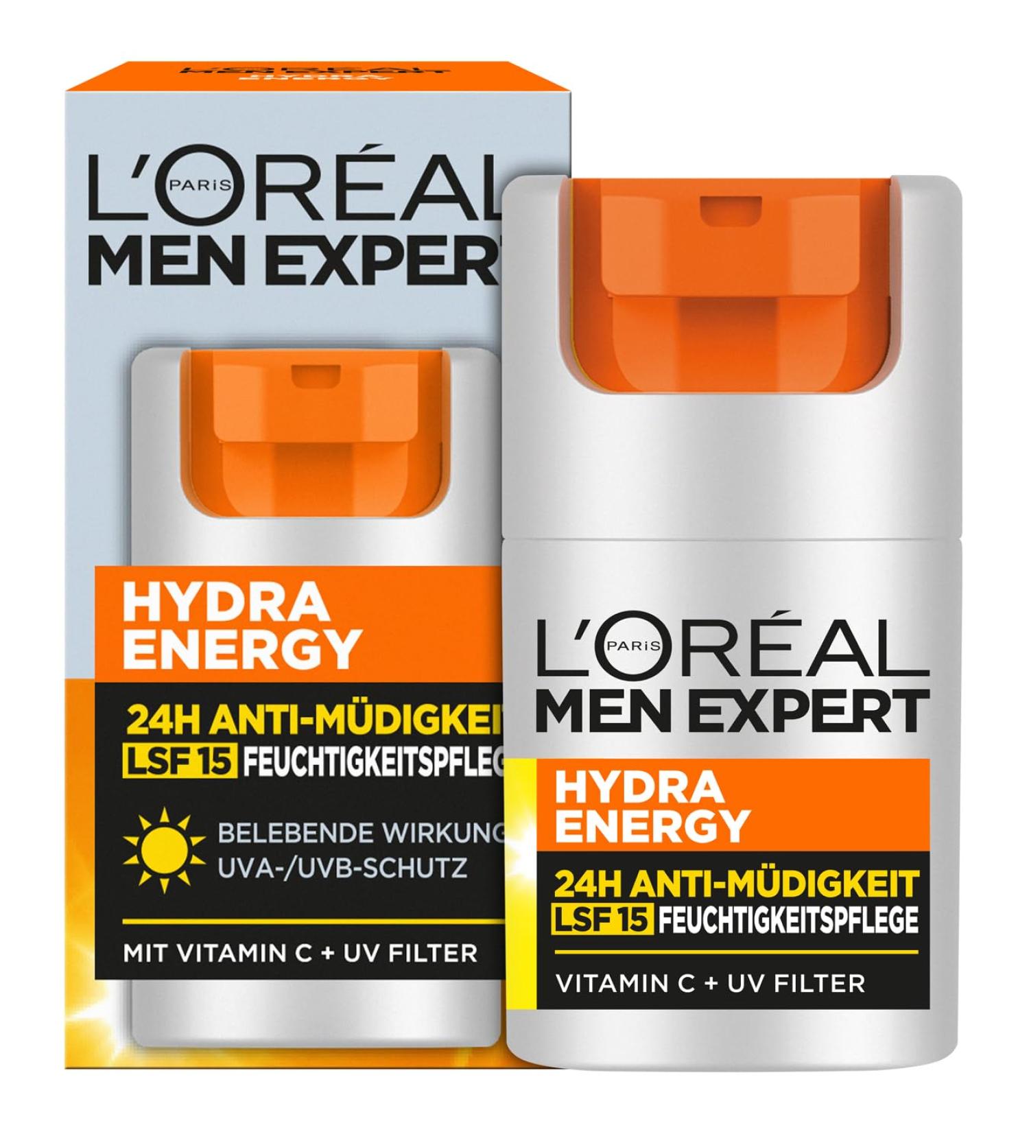 L'Or al Men Expert Facial Care SPF 15 - Invigorating Moisturizer with Vitamin C & Proteins | 24H Anti-Fatigue Hydration - 50ml | New Faces International Shipping - Buy Online on GoSupps.com
