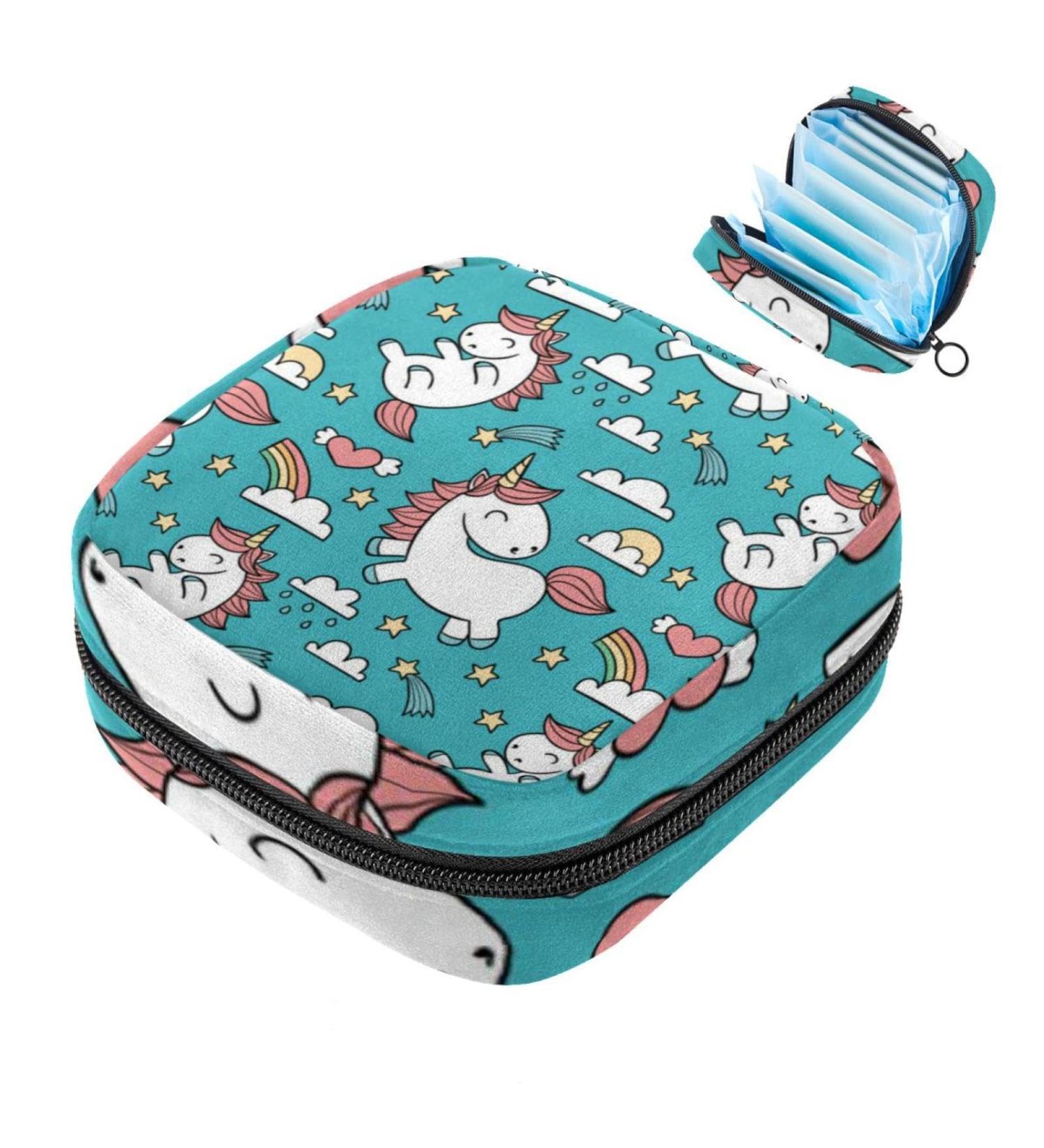 Javenproeqt Portable Women's Binding Bags | Menstrual Cup Pocket & Pads for Girls | Unicorn Pattern Multi-Colored - Buy Online on GoSupps.com