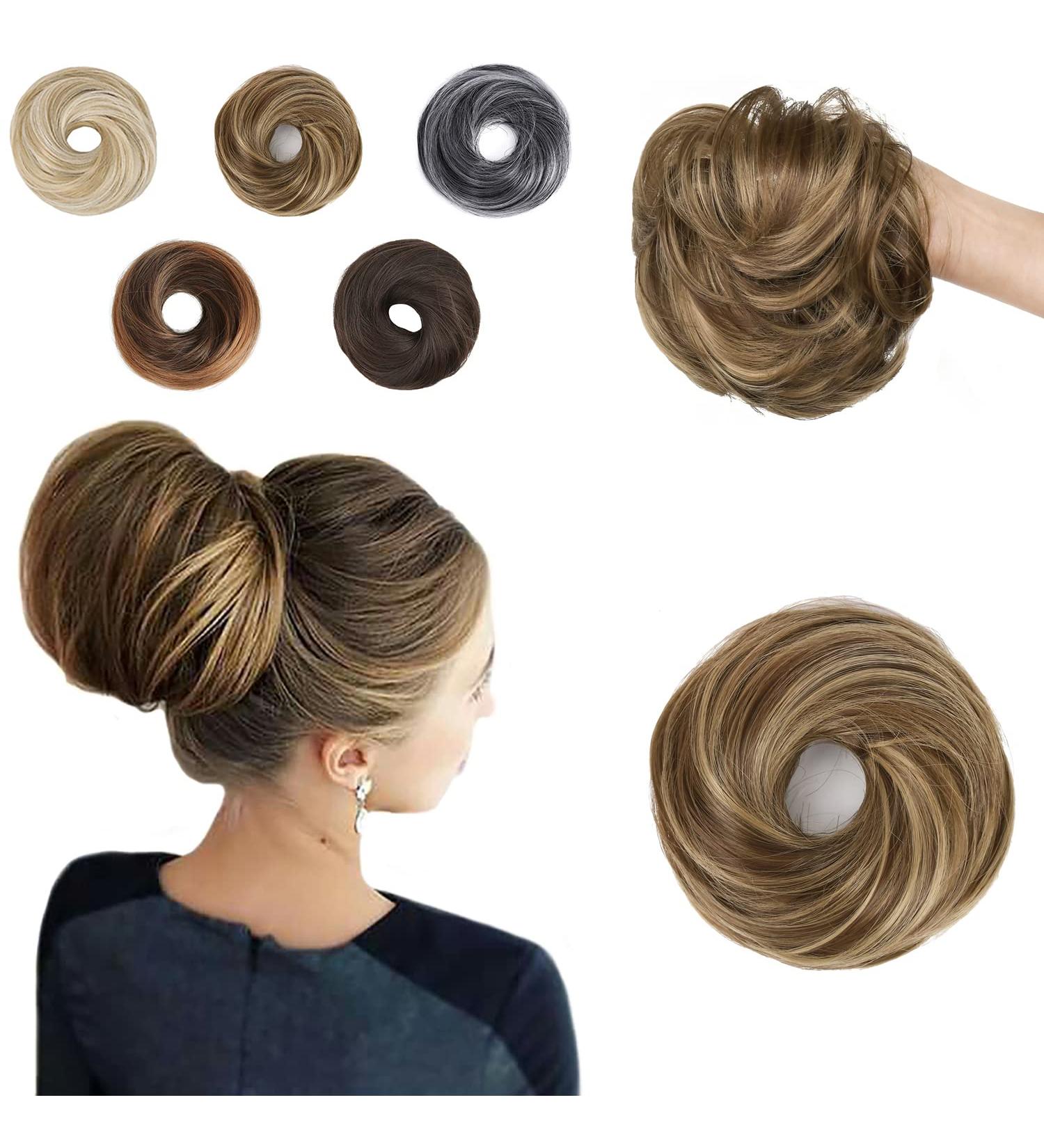 Elaine Synthetic Messy Bun Scrunchie: Medium Ash Brown & Light Ash Blonde Highlights - Women's Hair Updo Extension - Buy Online on GoSupps.com