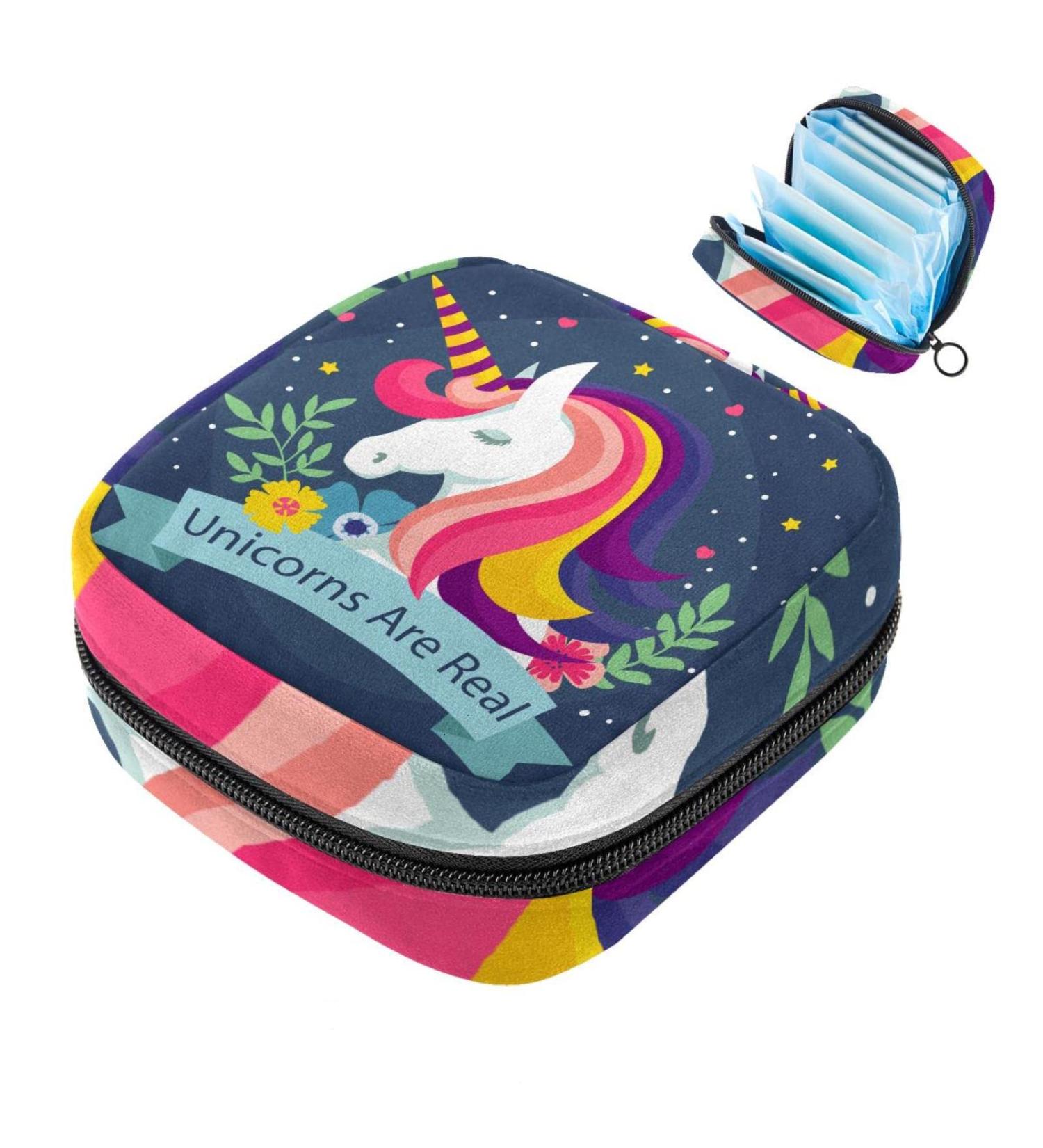 Magic Unicorns Are Real - Floral Sanitary Napkin & Menstrual Pad Storage Bag | Portable Zipper Bag for Teen Girls & Women - Buy Online on GoSupps.com