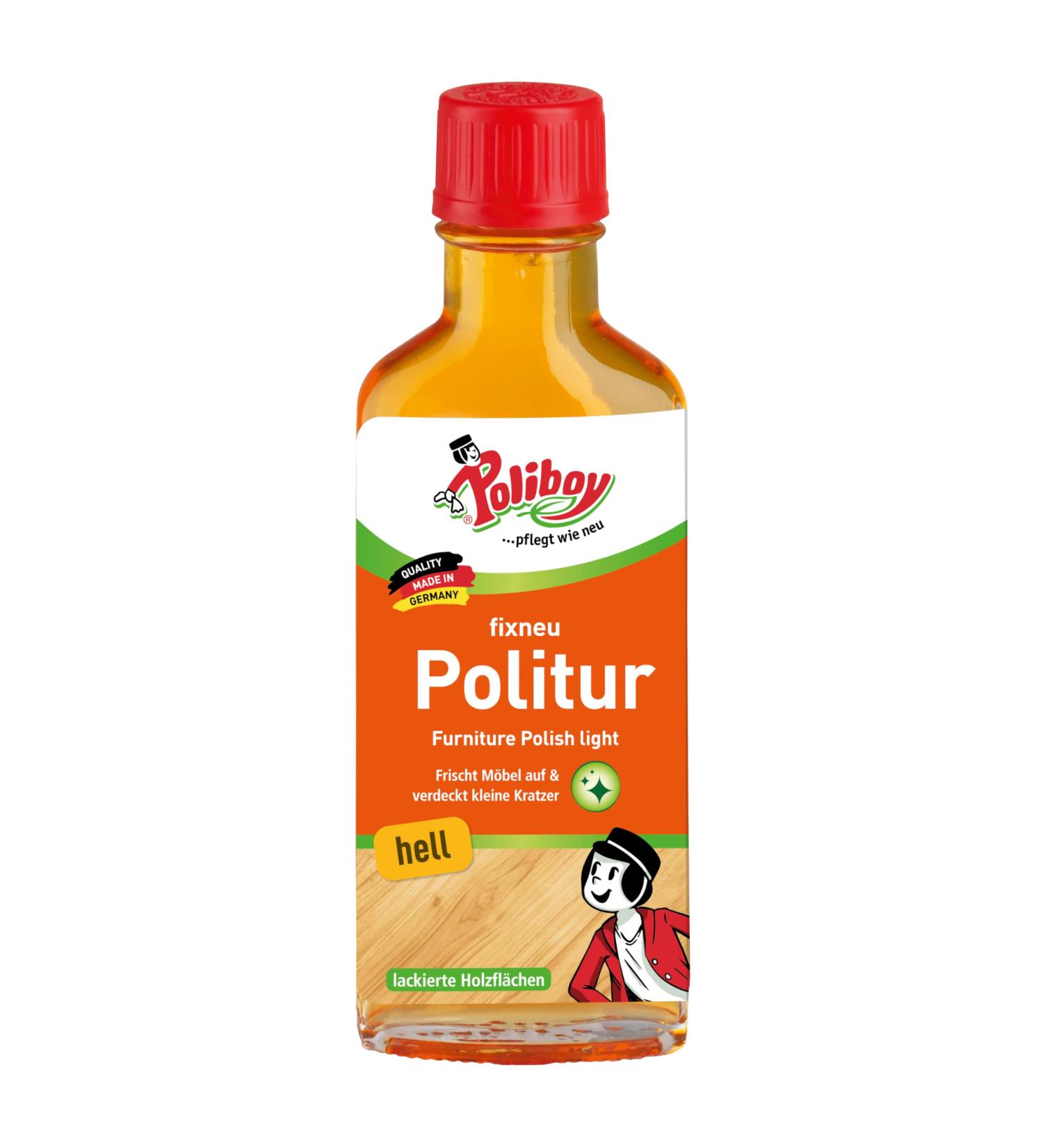 Poliboy Fixneu Politur Light - Premium Furniture Polish for Light Wooden Surfaces - Refresh & Restore - 100 ml Made in Germany - Buy Online on GoSupps.com