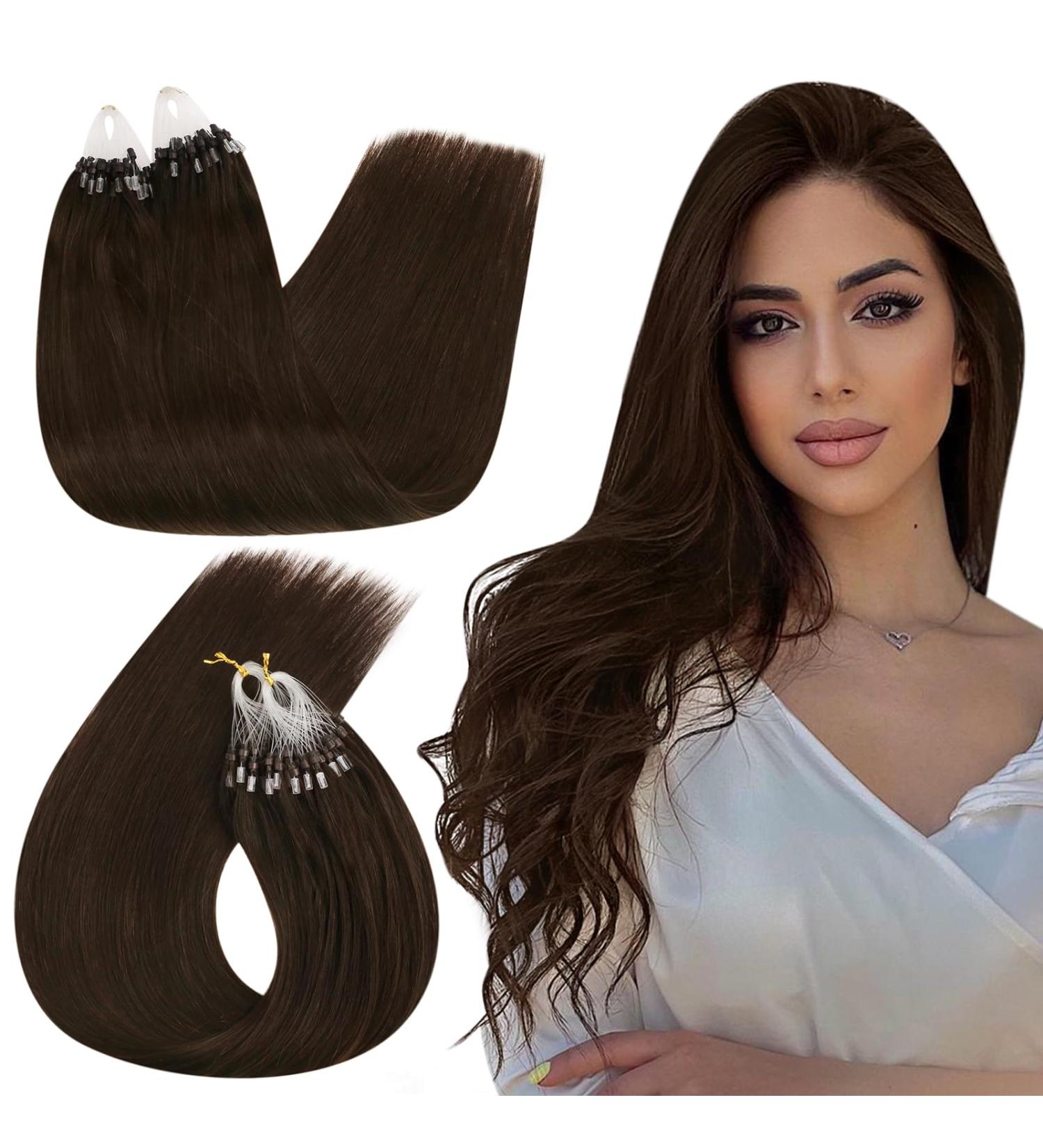 Ugeat Real Hair Microring Extensions - Dark Brown 50cm Micro Loop Hair Extensions (50g) - #2 - Buy Online on GoSupps.com